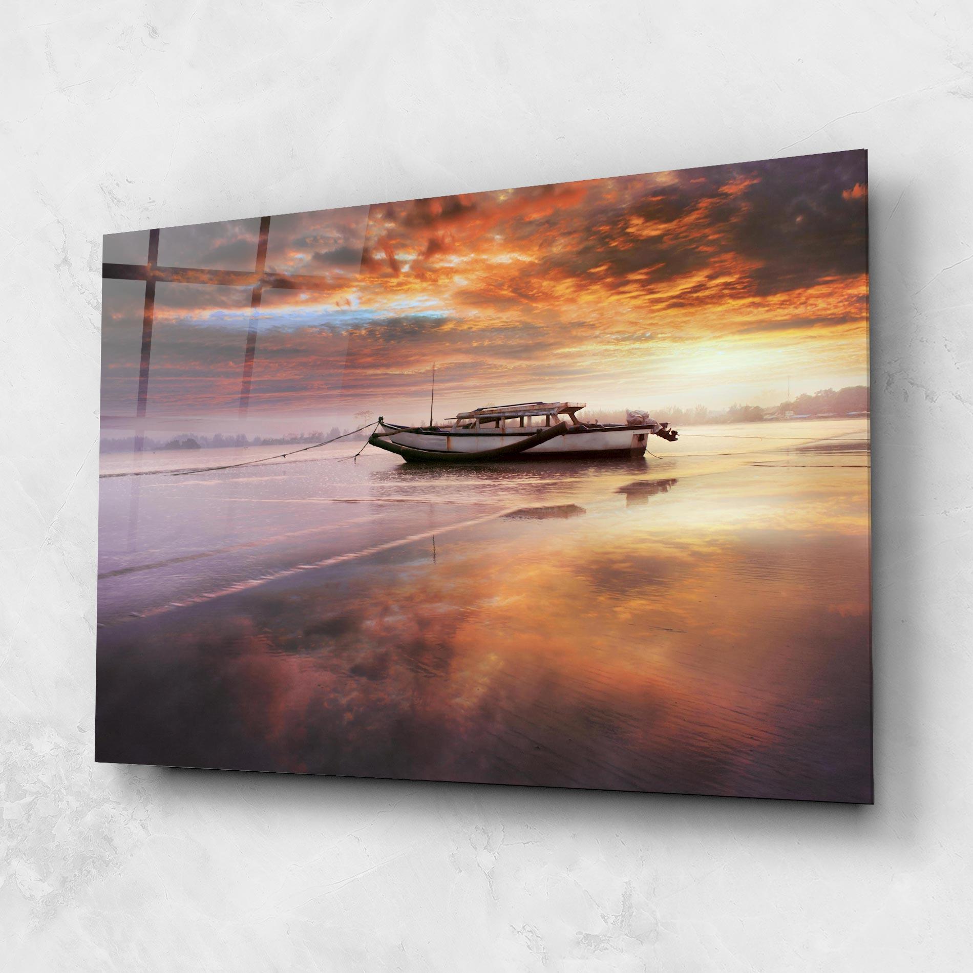 Glasbild Beauty Boat Sunrise mockup 1