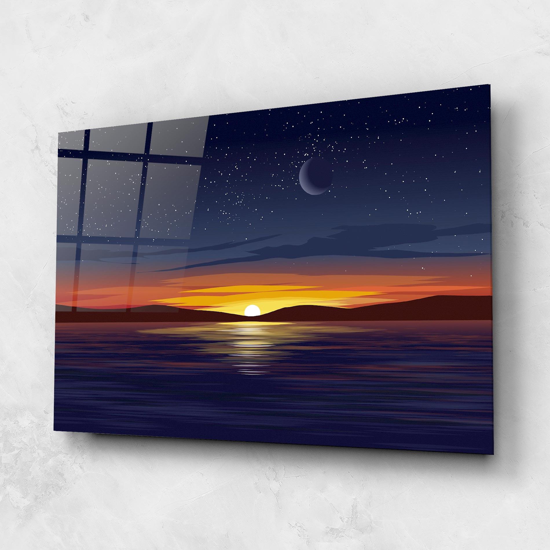 Glasbild Ocean Moon Sunset mockup 1