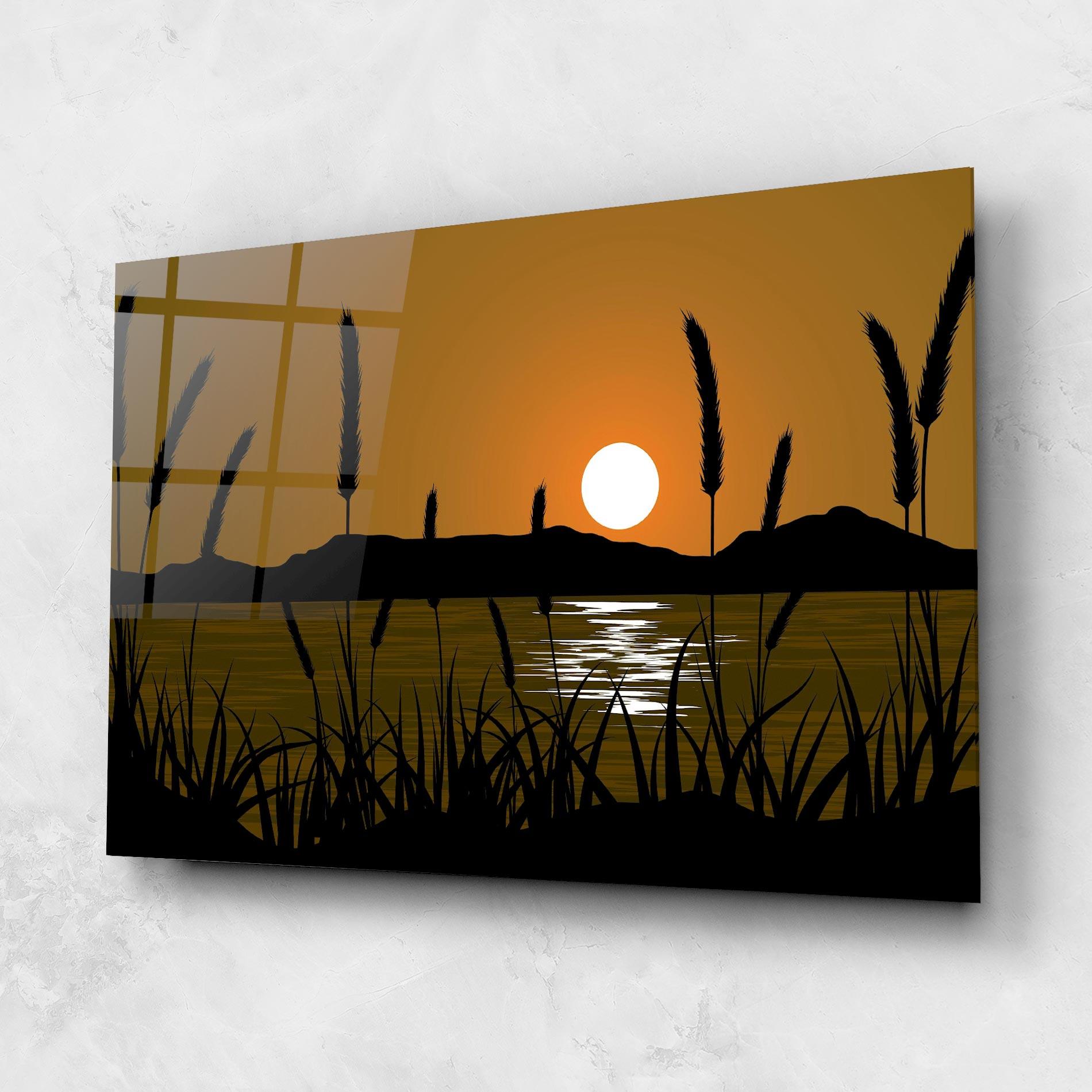 Glasbild Orange Brown Sunset mockup 1