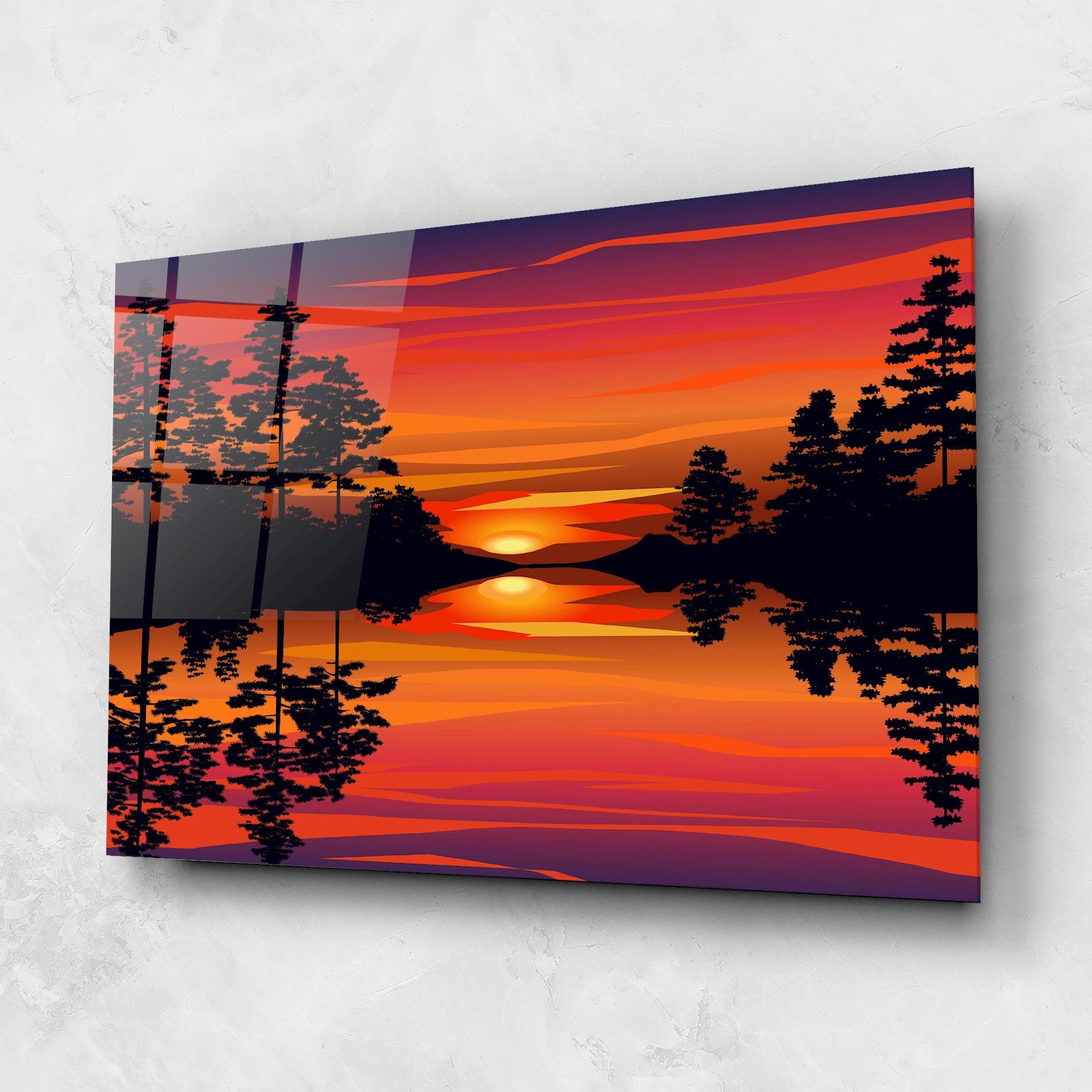 Glasbild Sunset Forest Reflection mockup 1