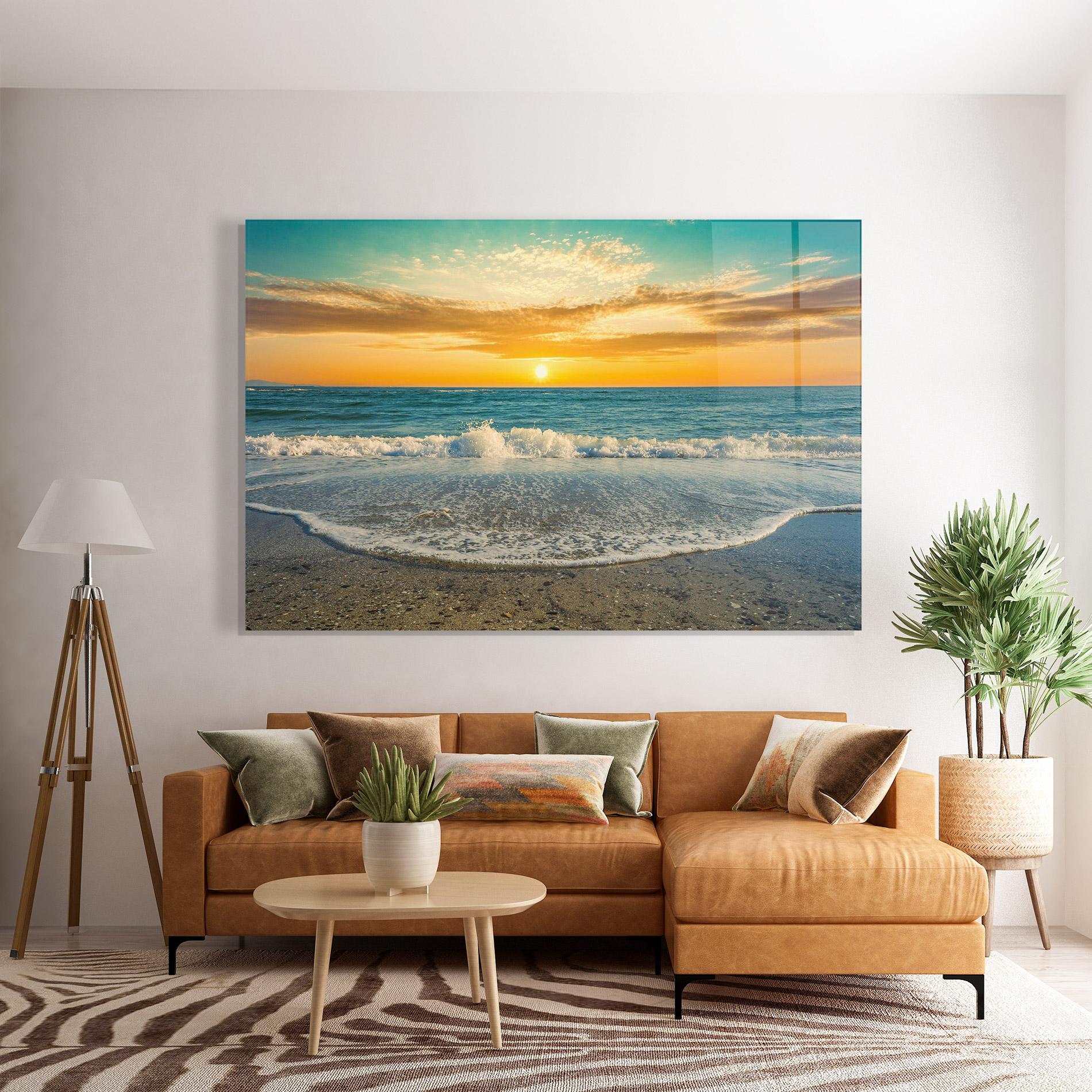 Glasbild Beach Dramatic Sunset mockup 7