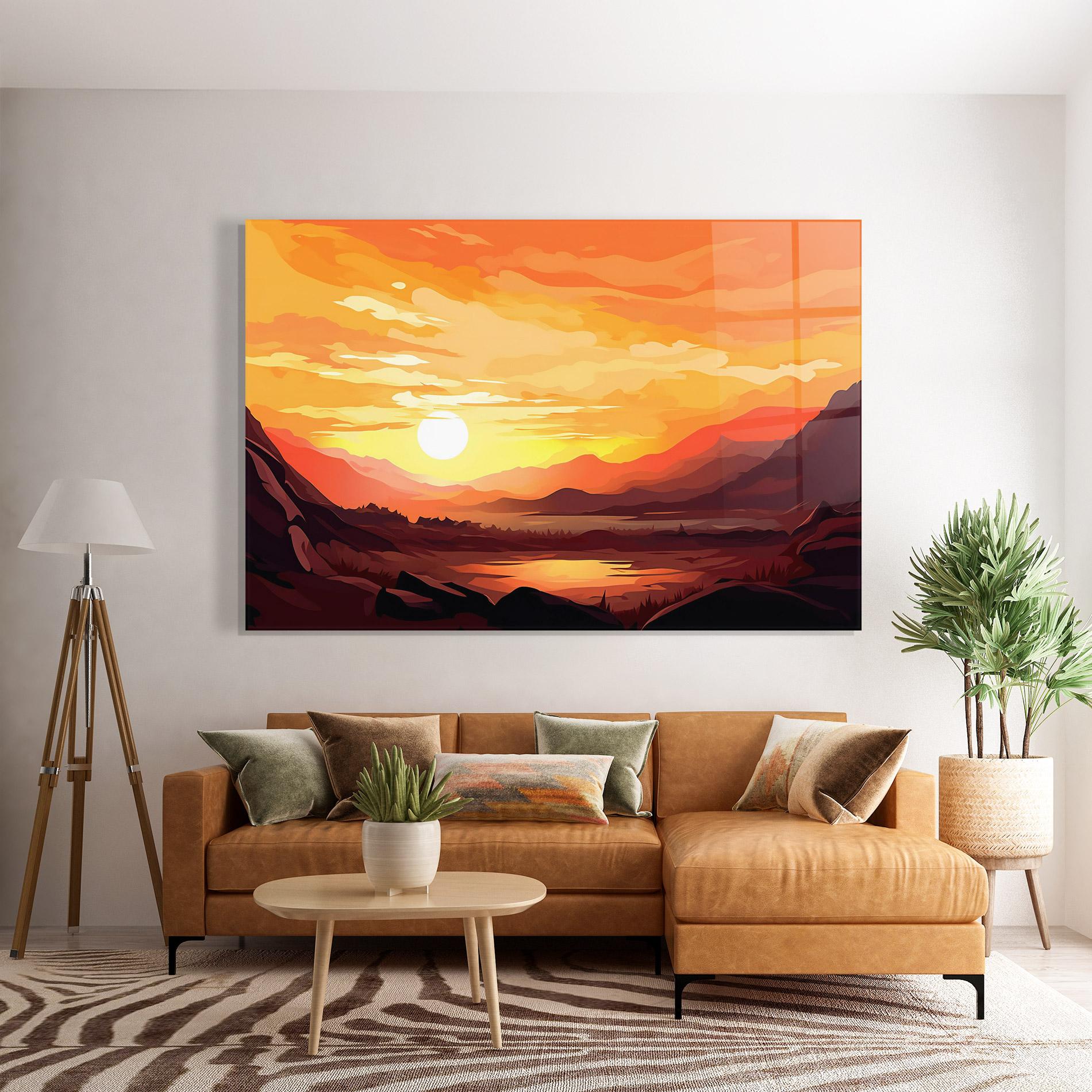 Glasbild Beautiful Sunset Illustration mockup 7
