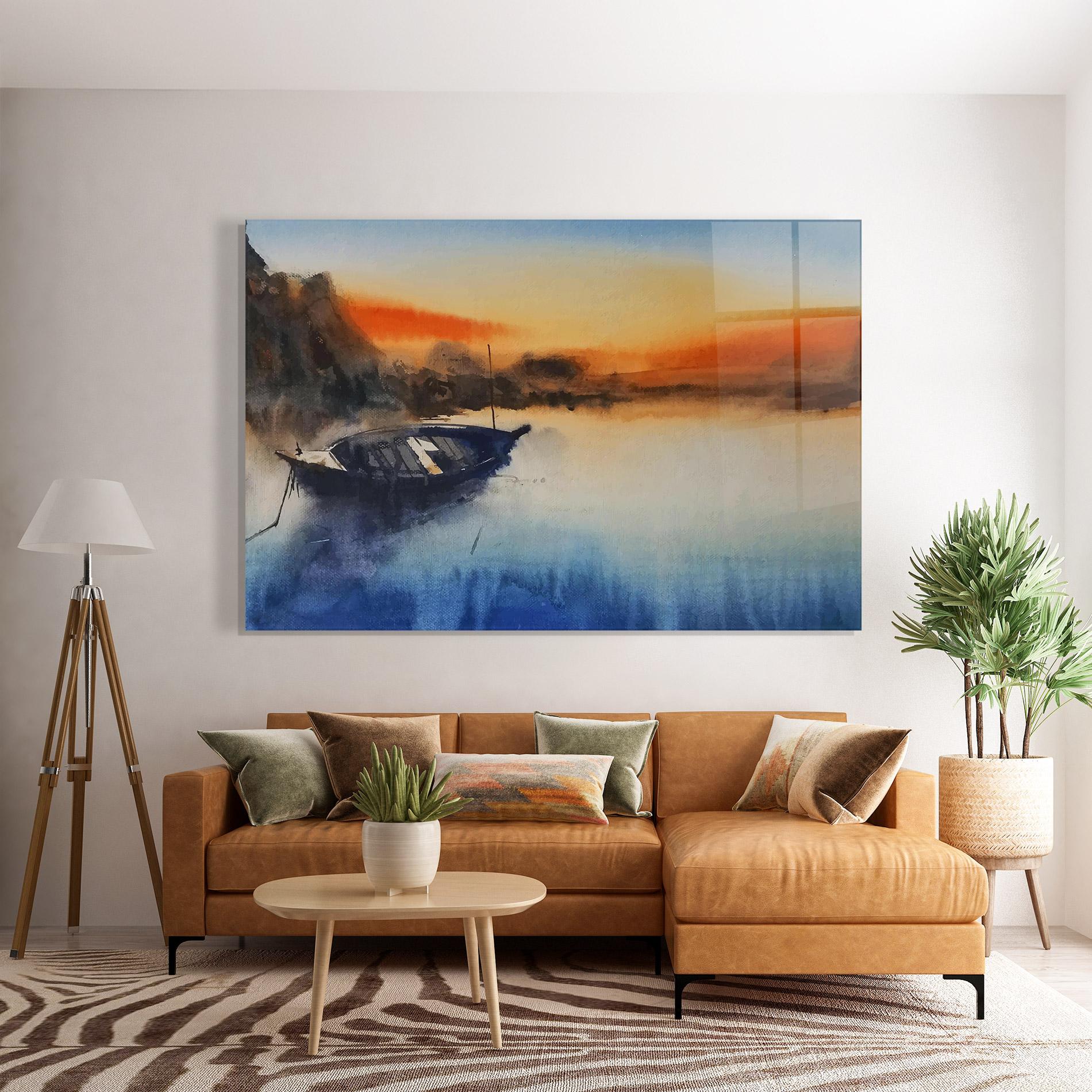 Glasbild Boat Sunset mockup 7