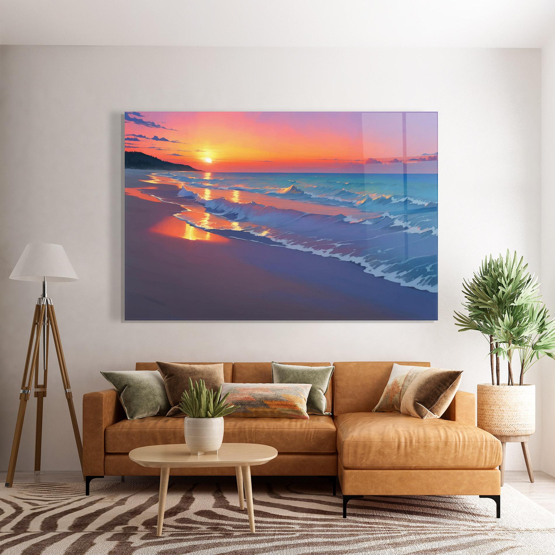 Glasbild Dreamy Beach Sunset mockup 7