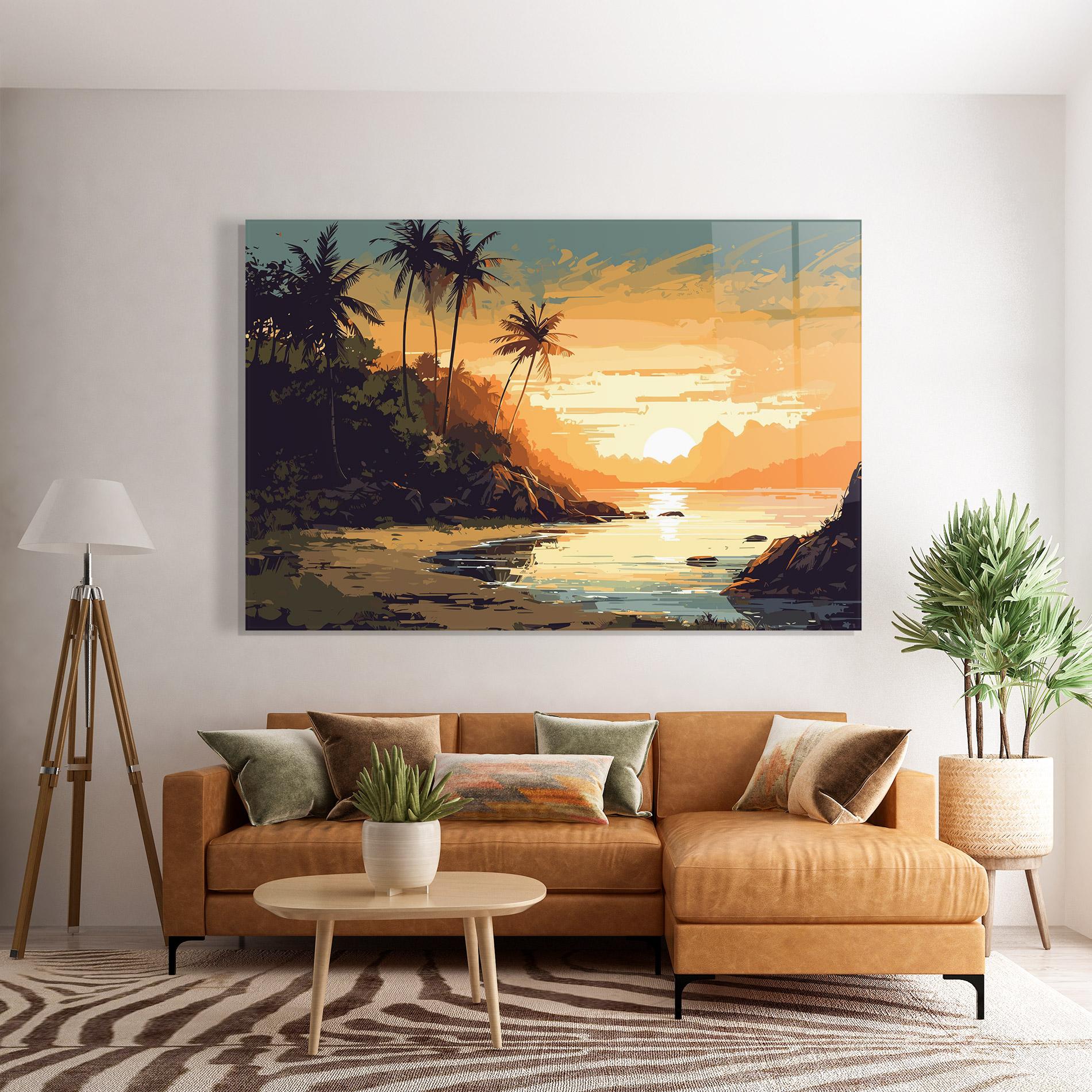 Glasbild Green Yellow Sunset mockup 7