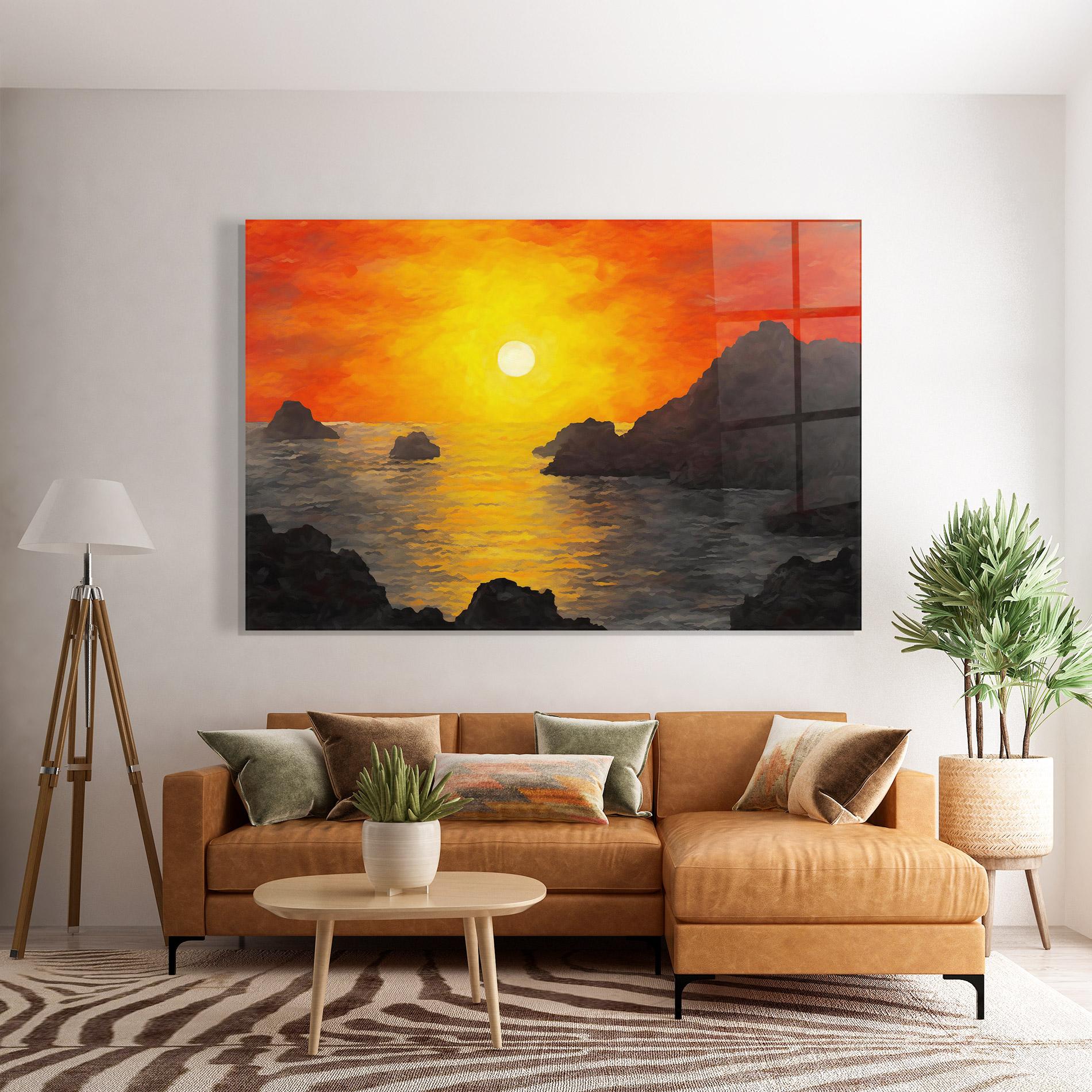 Glasbild Mountains Rocks Painting mockup 7