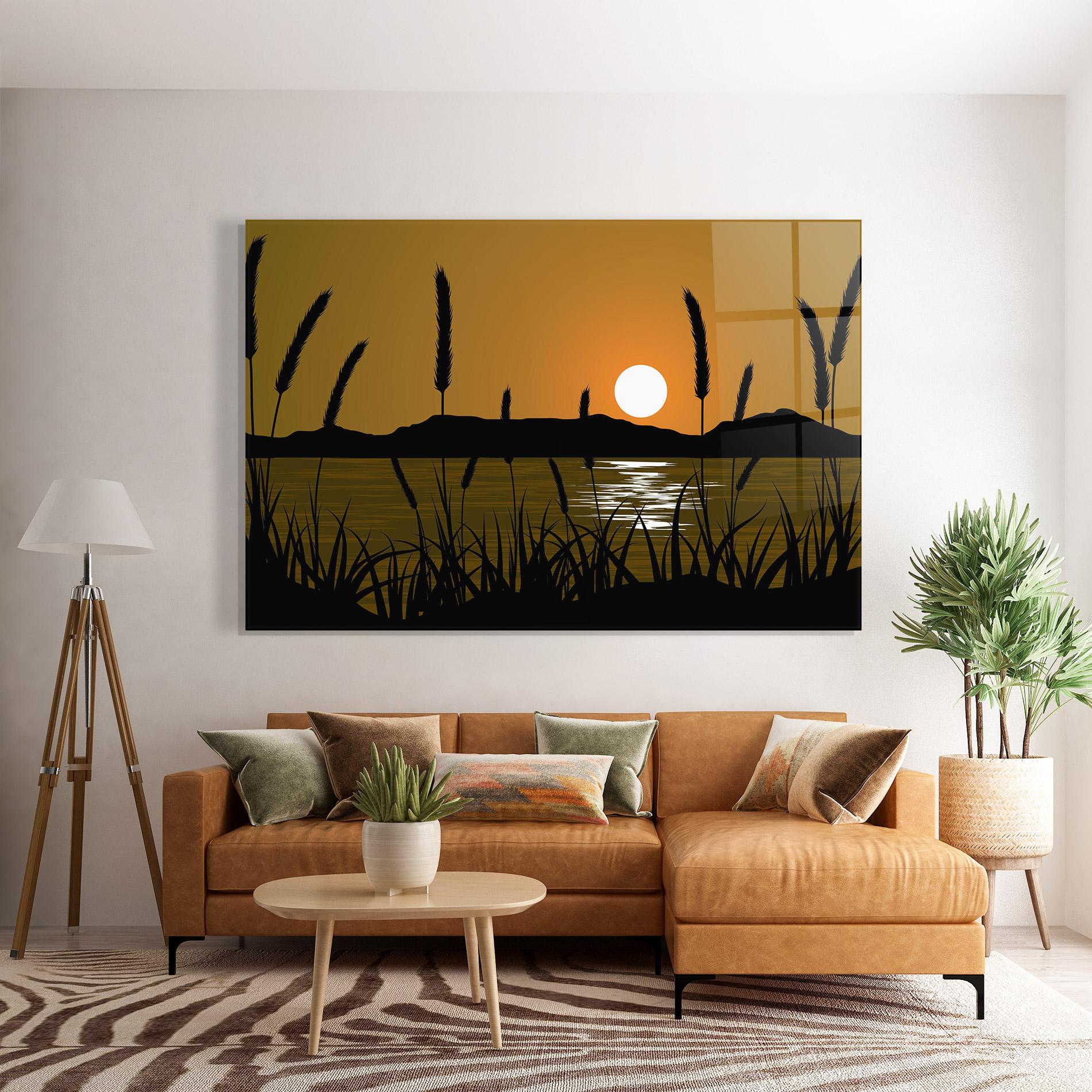 Glasbild Orange Brown Sunset mockup 7