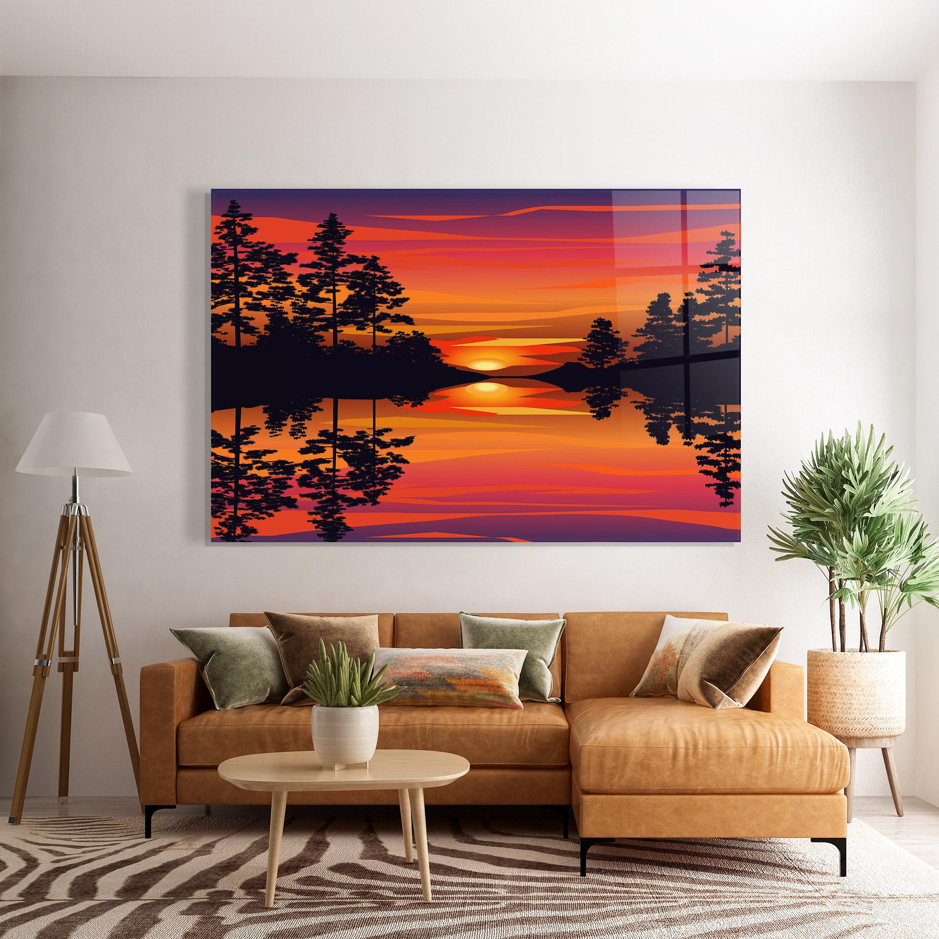Glasbild Sunset Forest Reflection mockup 7