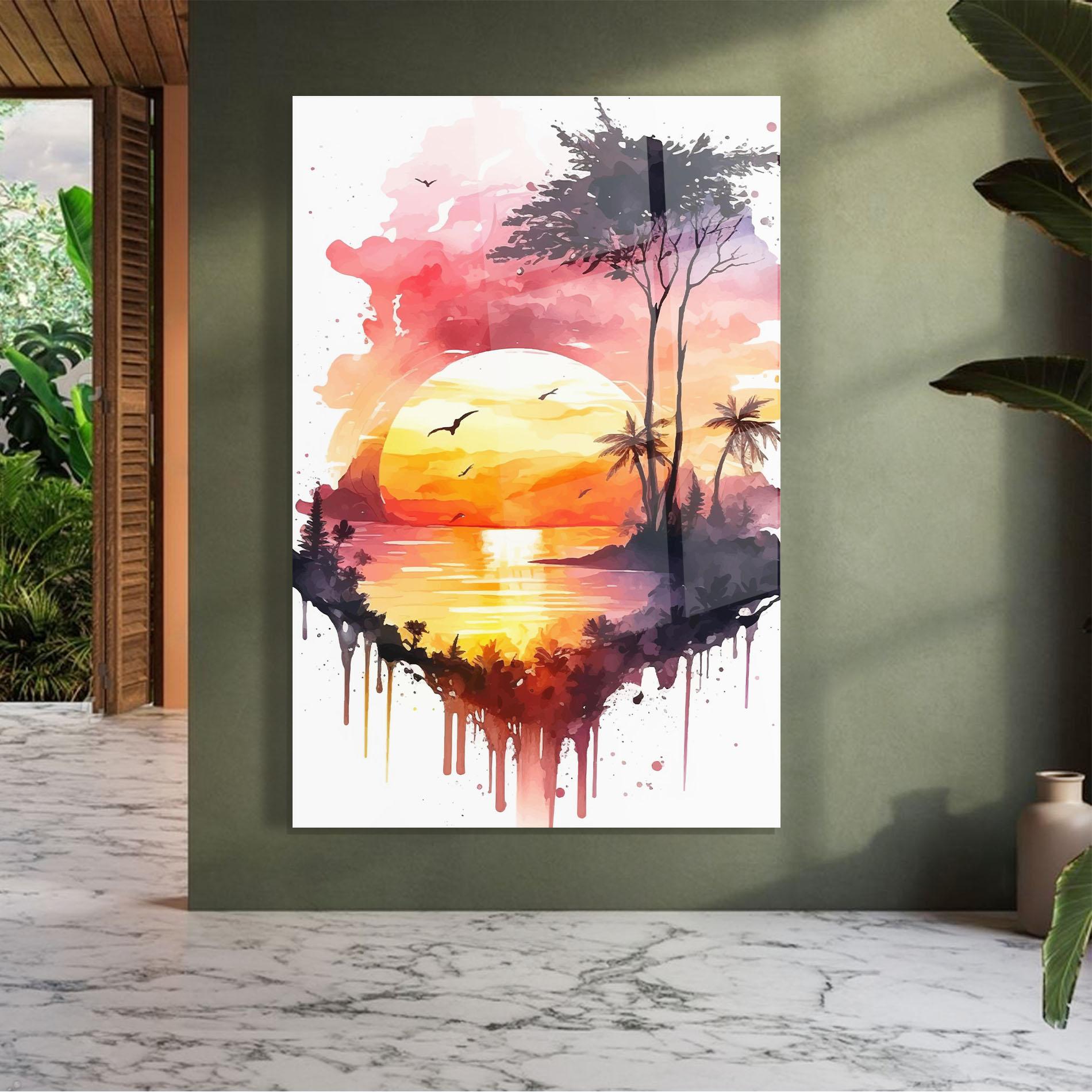 Glasbild Purple Sunset Art mockup 7