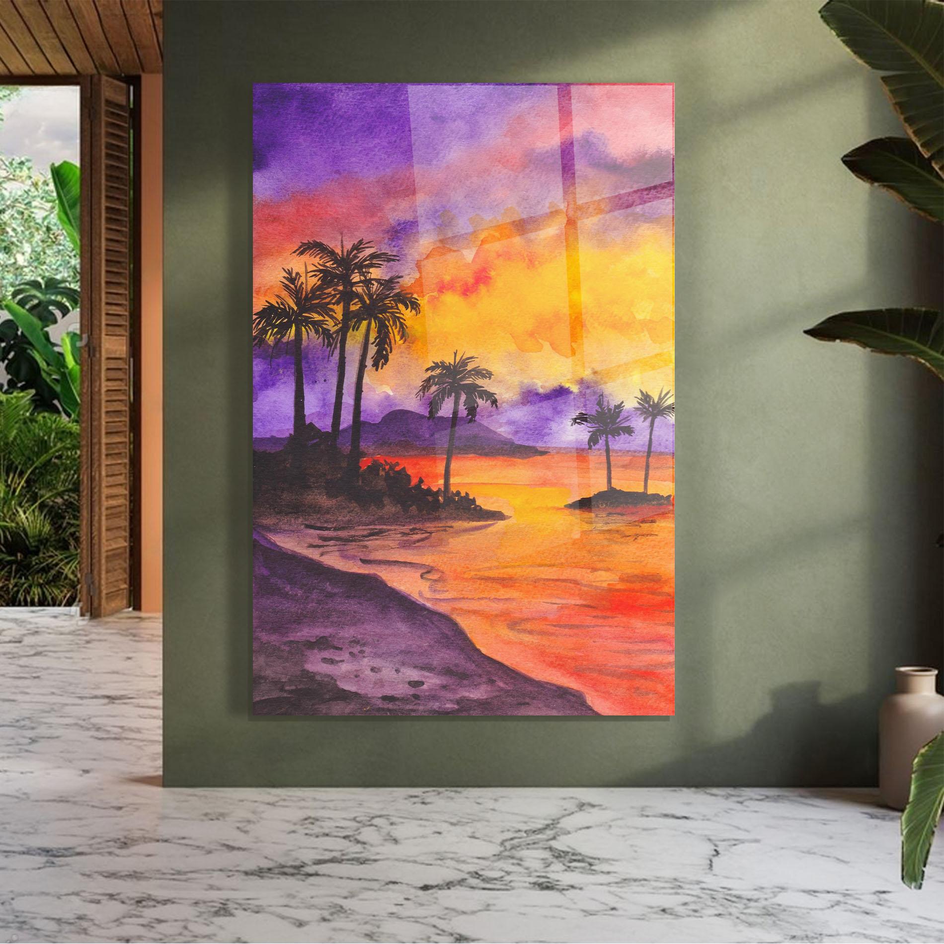 Glasbild Sunset Watercolor Painting mockup 7