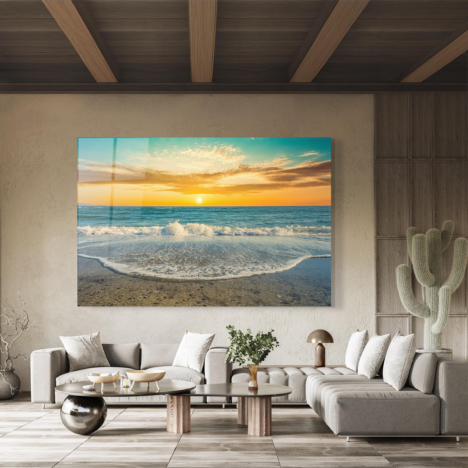 Glasbild Beach Dramatic Sunset mockup 8