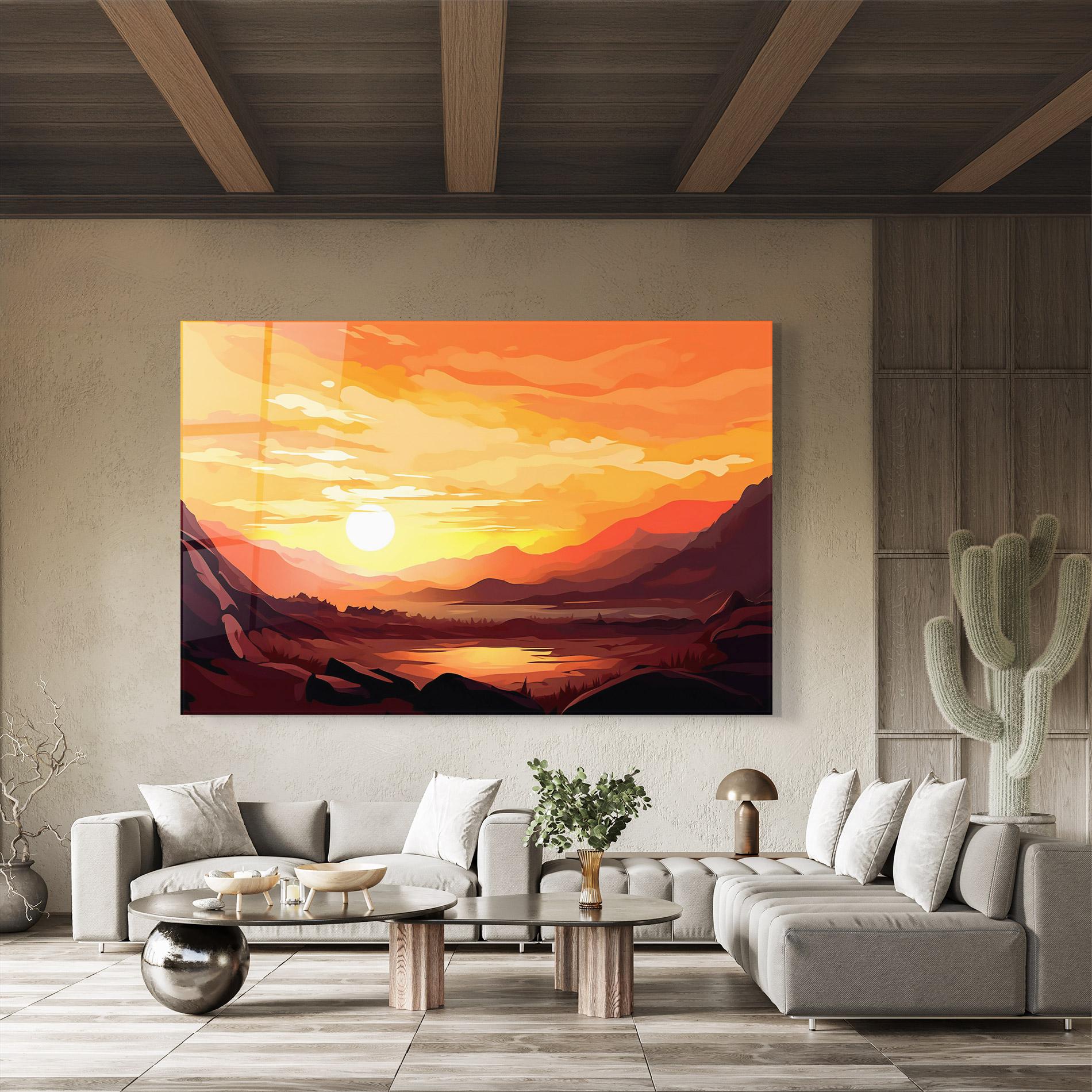 Glasbild Beautiful Sunset Illustration mockup 8