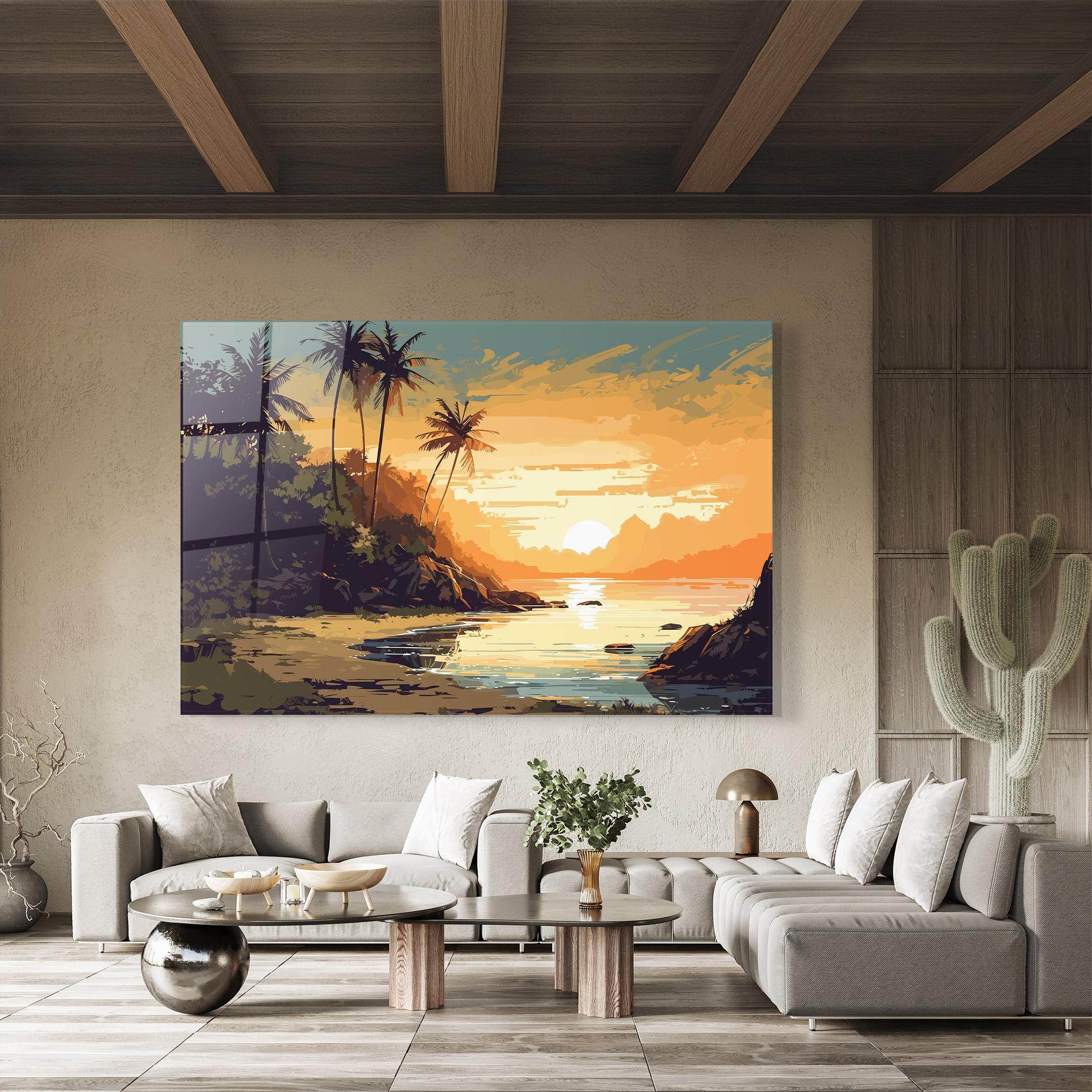 Glasbild Green Yellow Sunset mockup 8