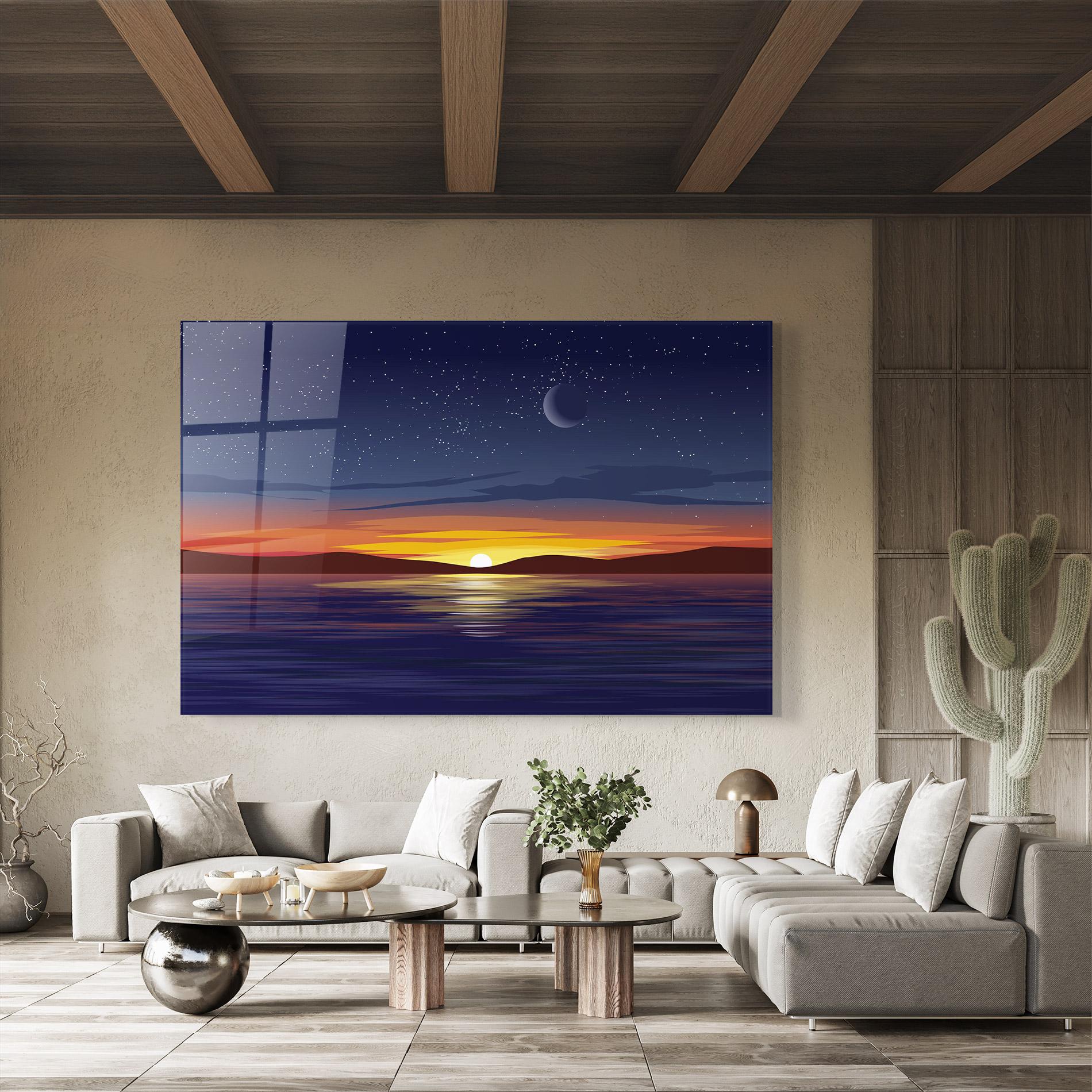 Glasbild Ocean Moon Sunset mockup 8