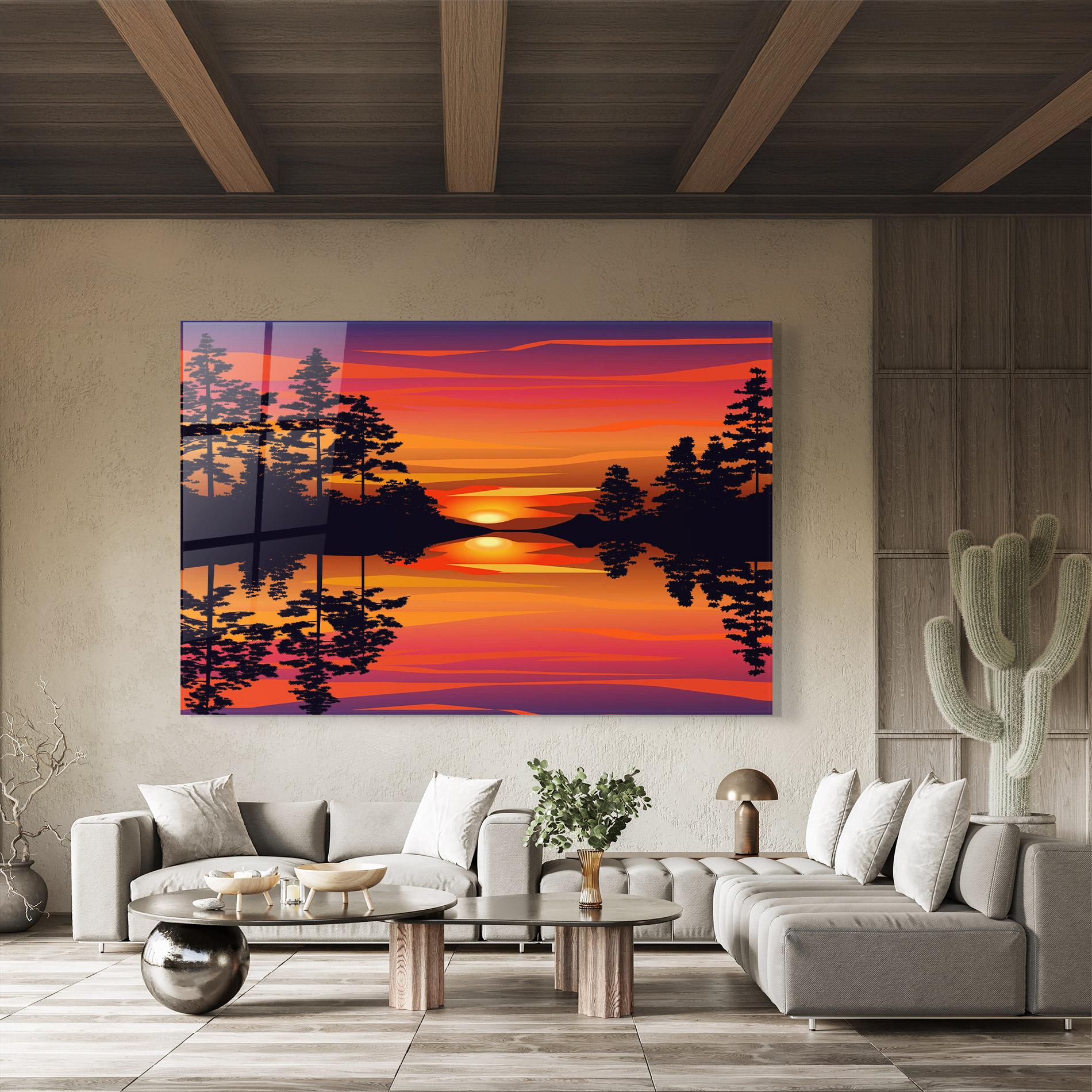 Glasbild Sunset Forest Reflection mockup 8