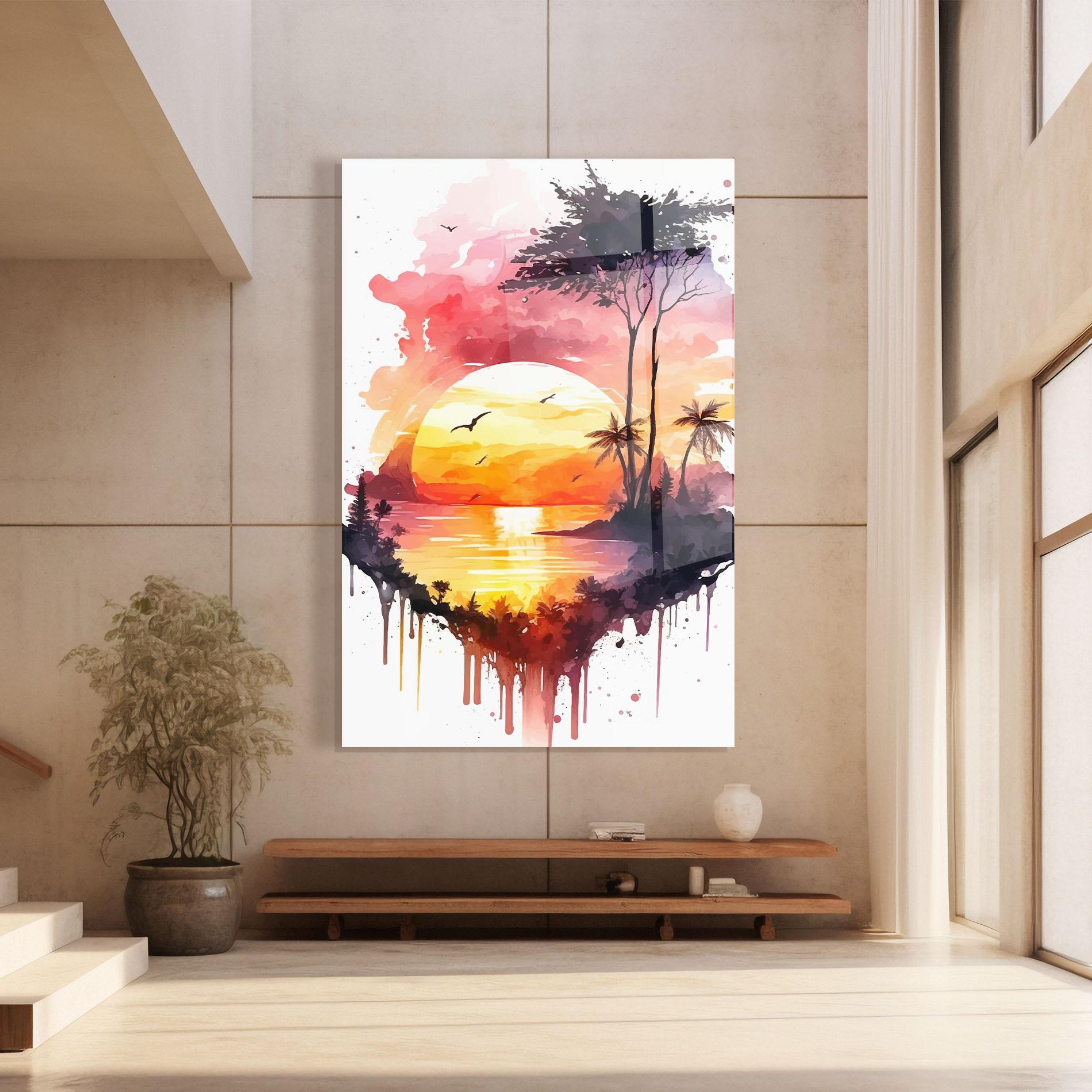 Glasbild Purple Sunset Art mockup 8