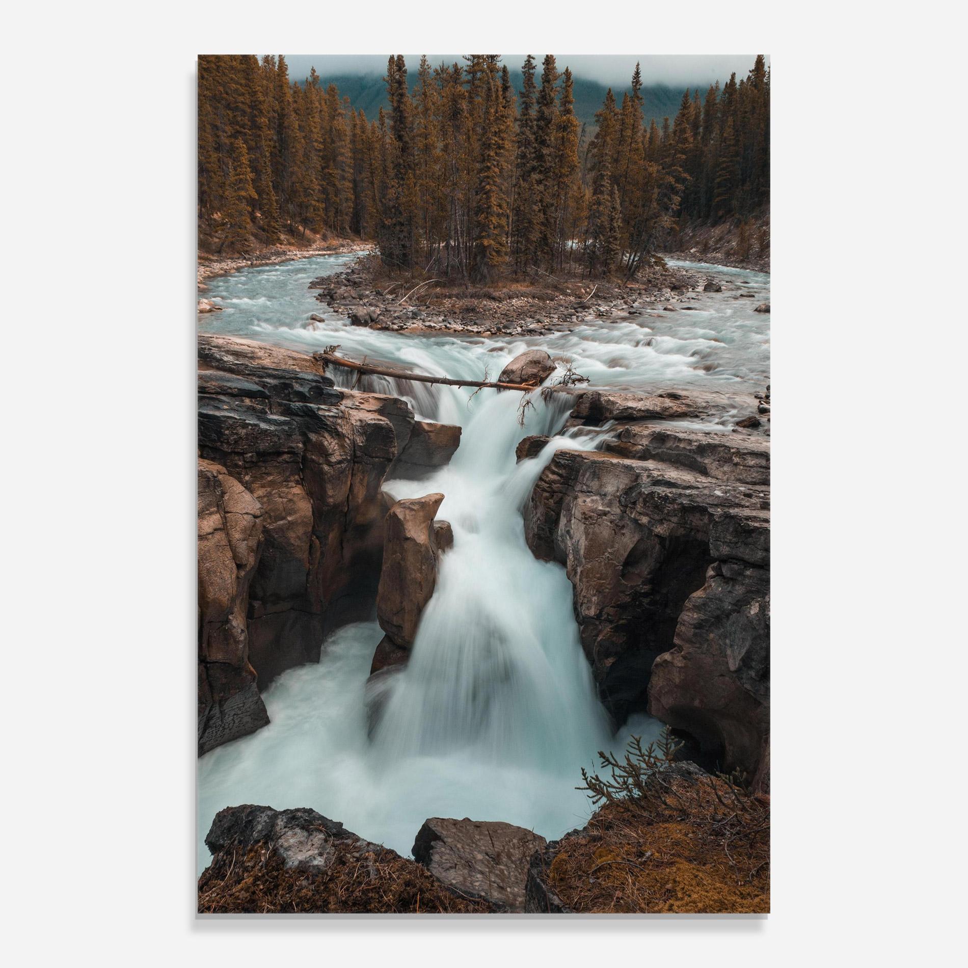 Glasbild Orange Trees Waterfall mockup 0