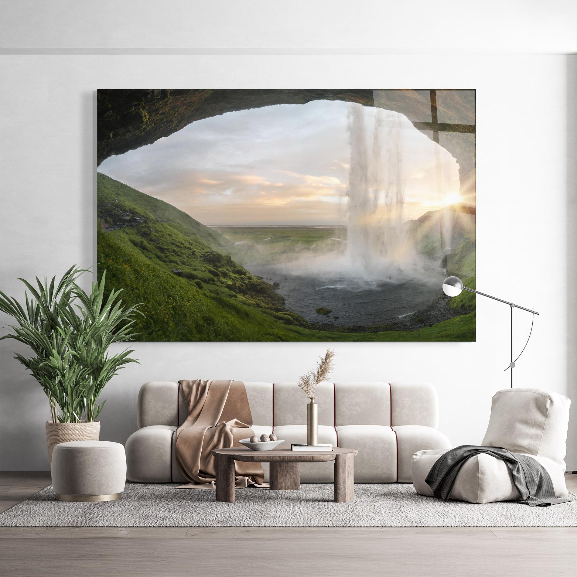 Glasbild Cave Waterfall mockup 9