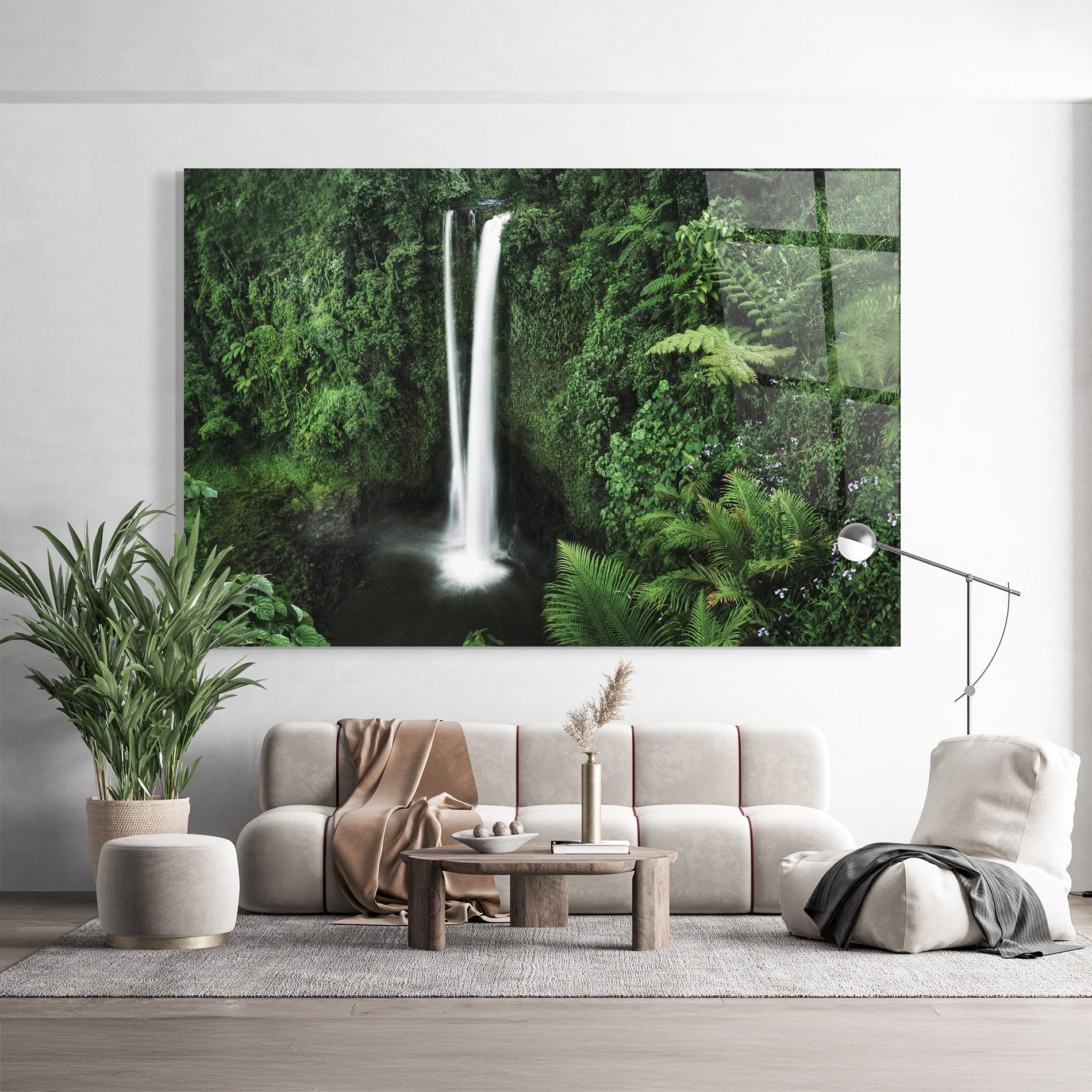 Glasbild Green Nature Waterfall mockup 9