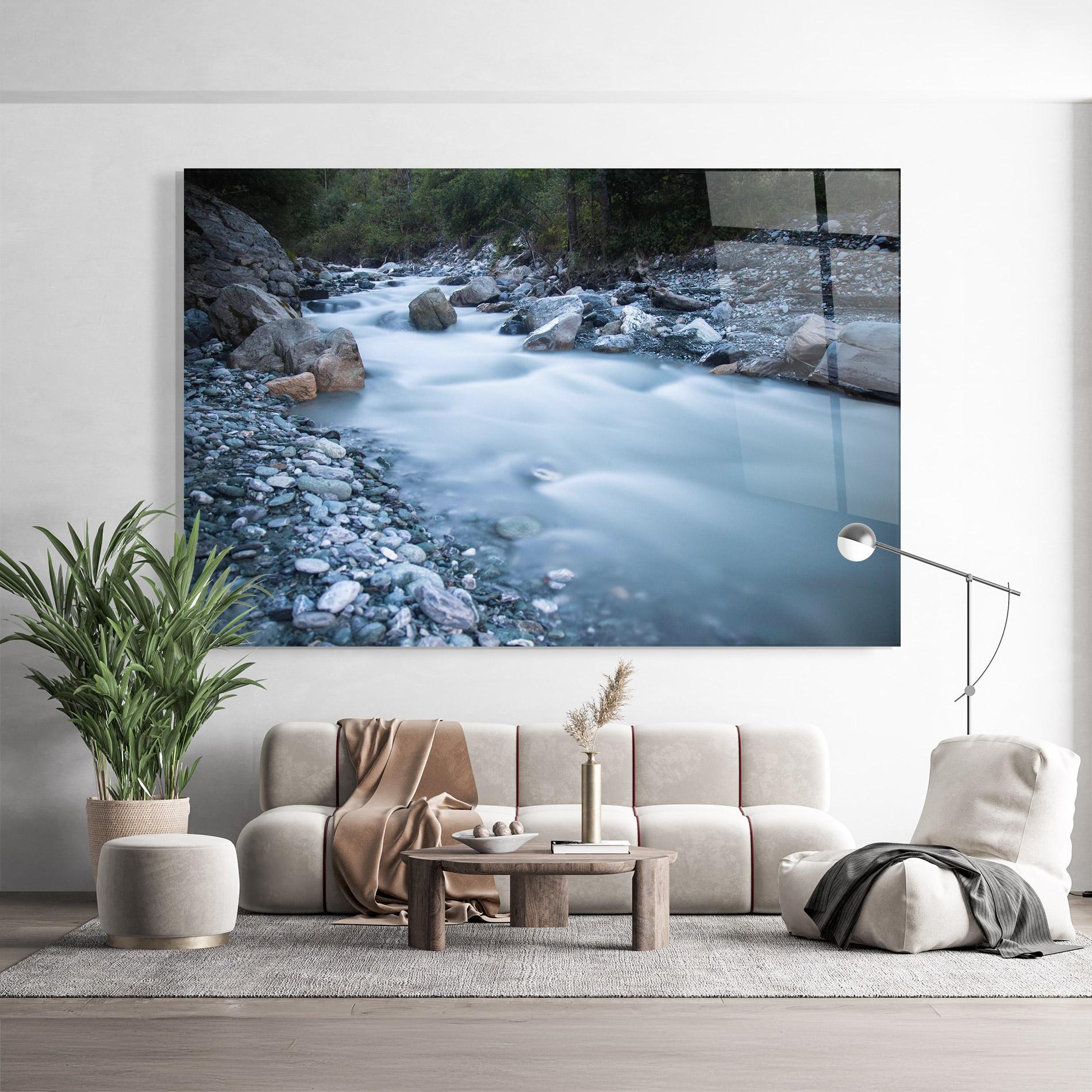 Glasbild Grey Water Falling mockup 9