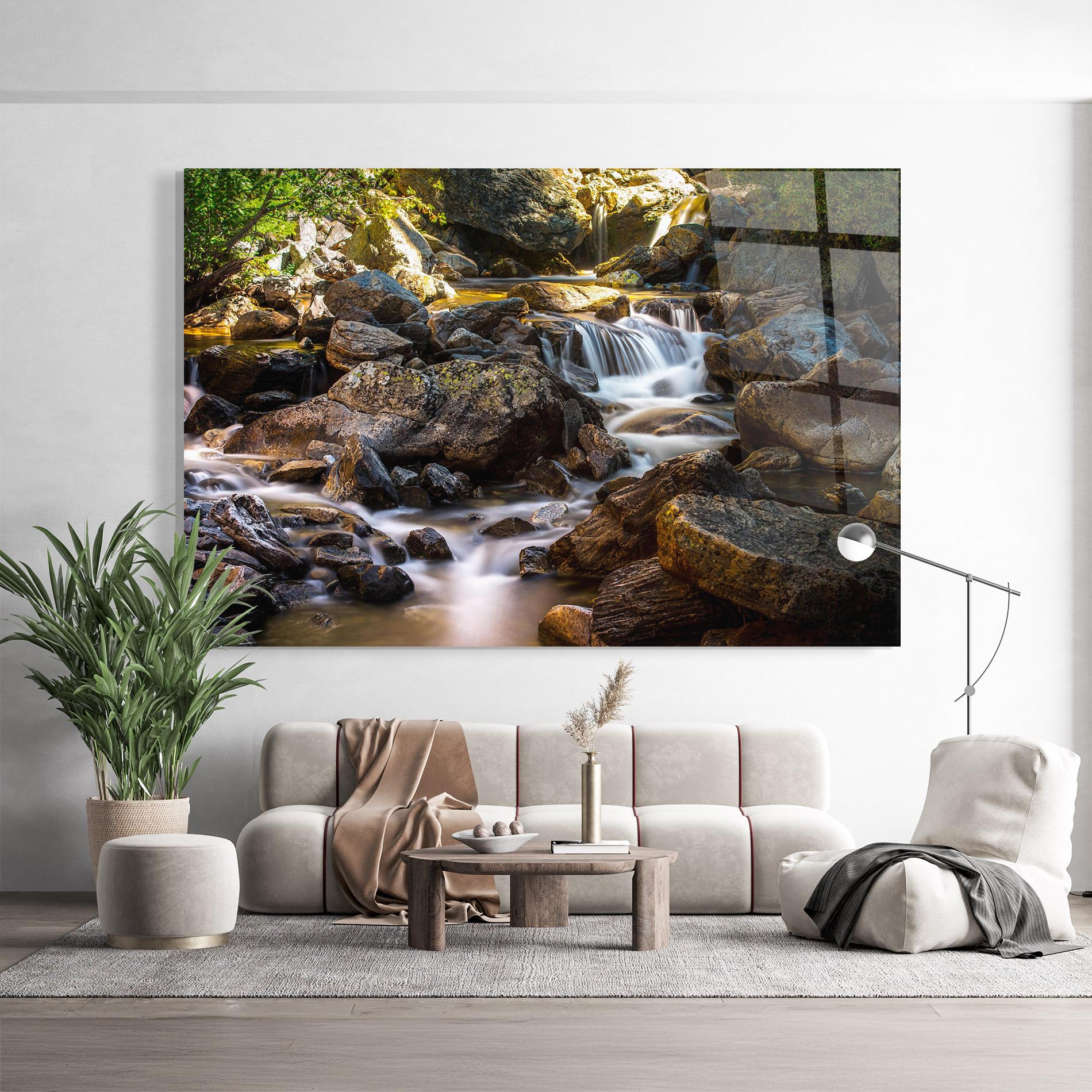 Glasbild Nature Rocks Waterfall mockup 9