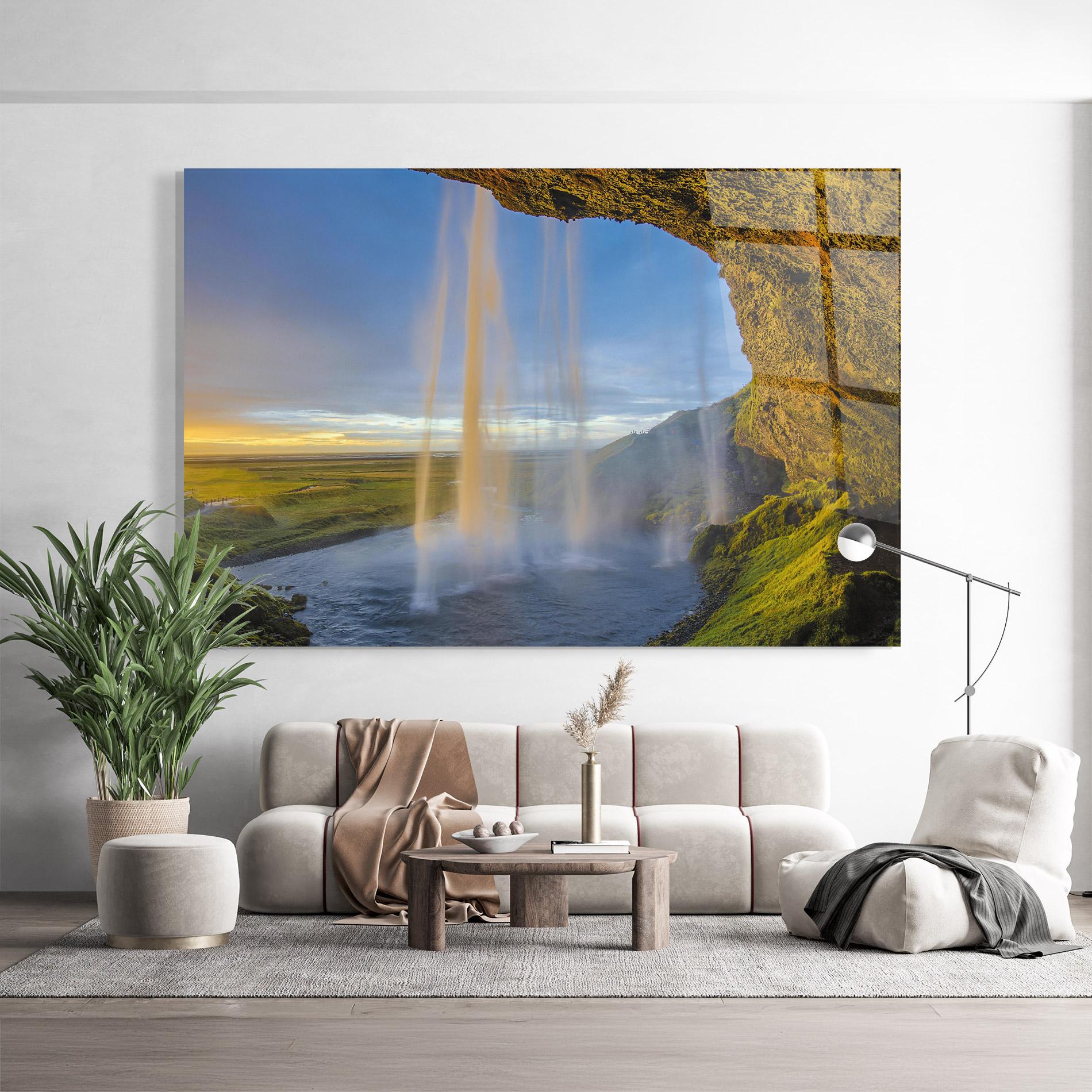 Glasbild Orange Waterfall mockup 9