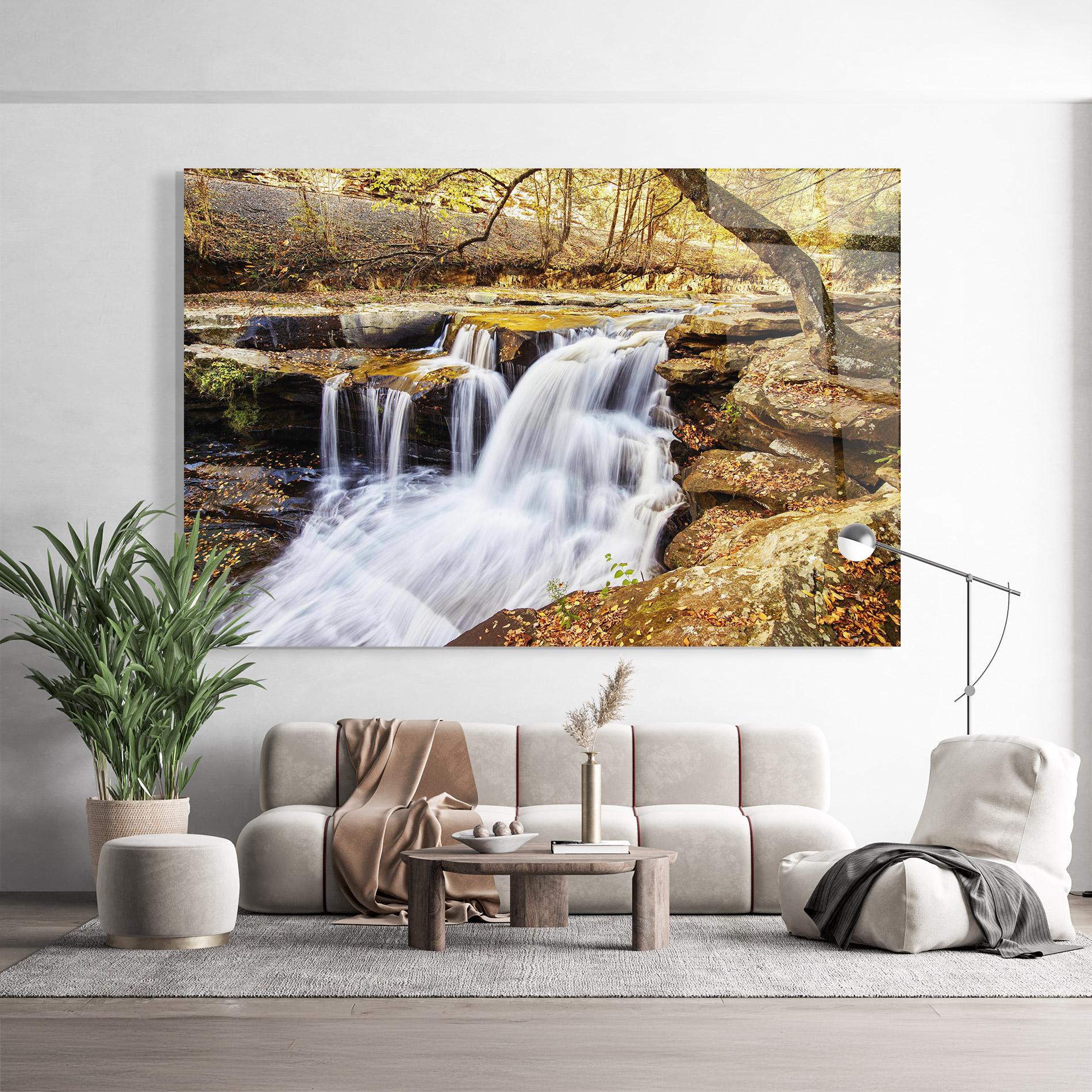 Glasbild Pretty Autumn Waterfall mockup 9