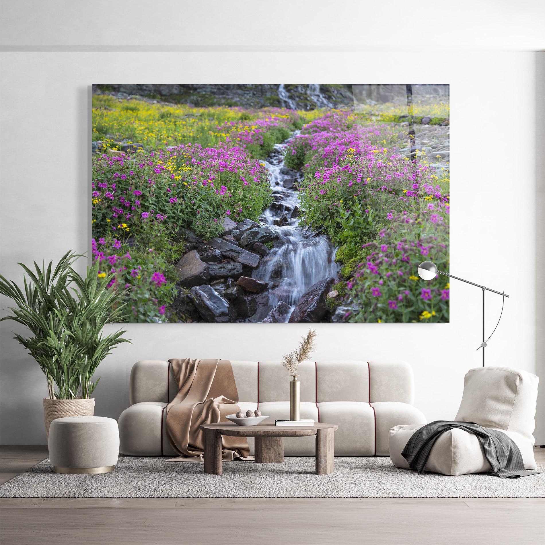Glasbild Purple Field Waterfall mockup 9