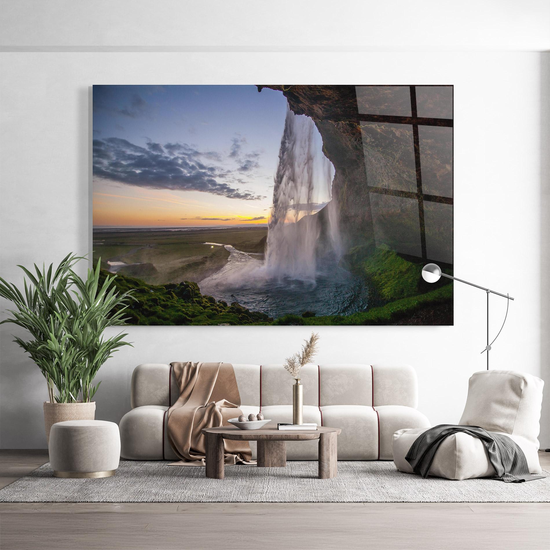 Glasbild Yellow Line Waterfall mockup 9