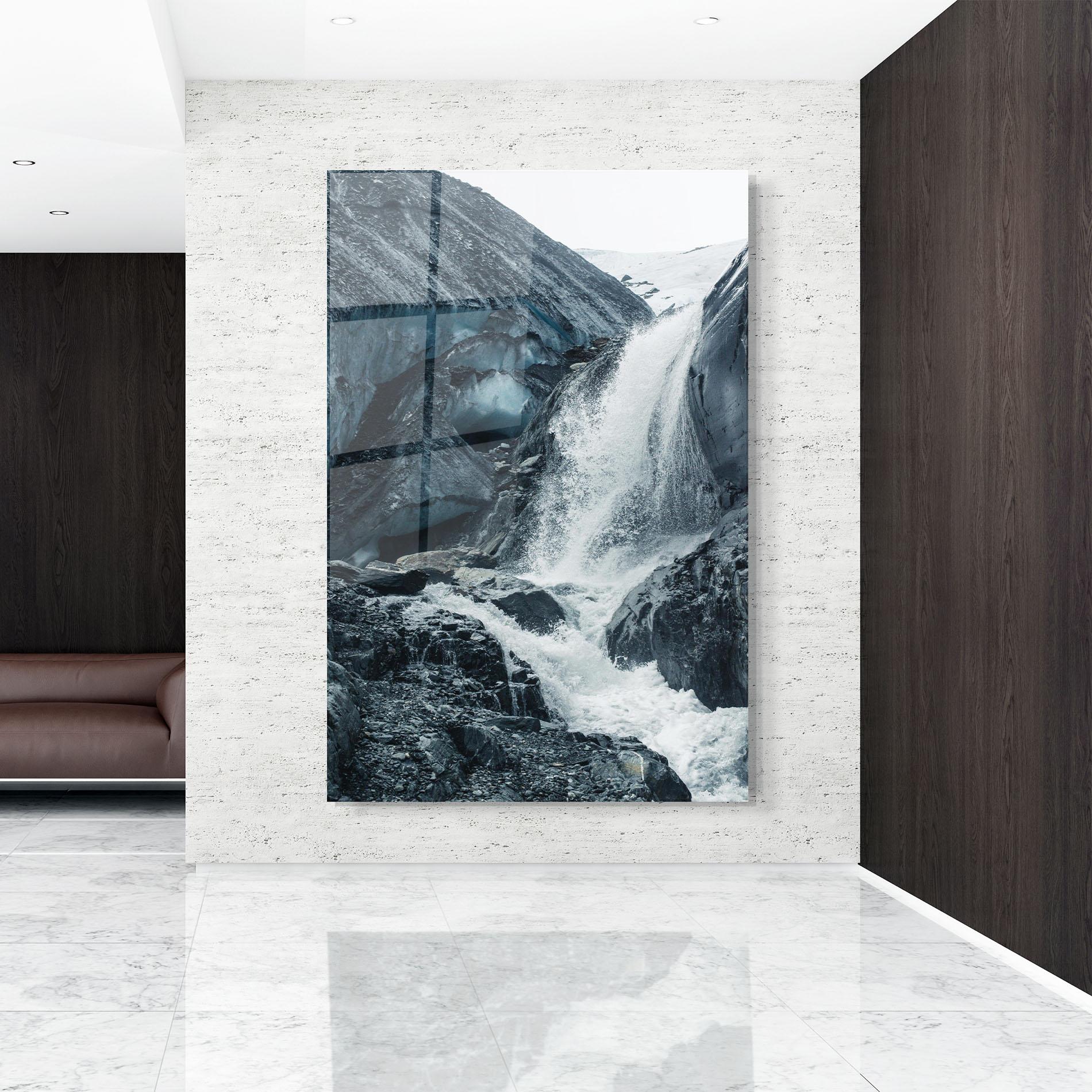 Glasbild Blue Rocks Waterfall mockup 9