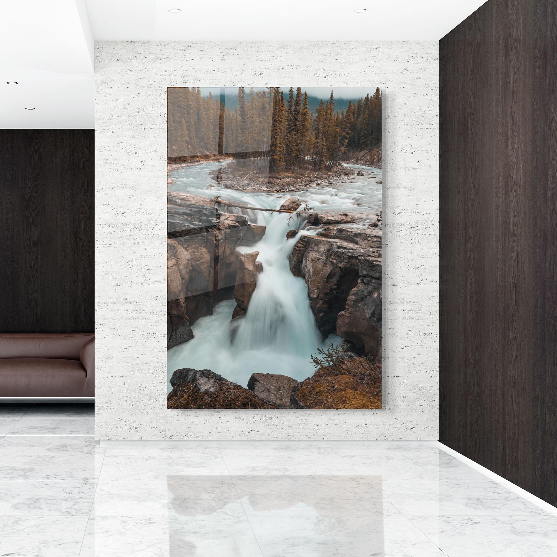 Glasbild Orange Trees Waterfall mockup 9