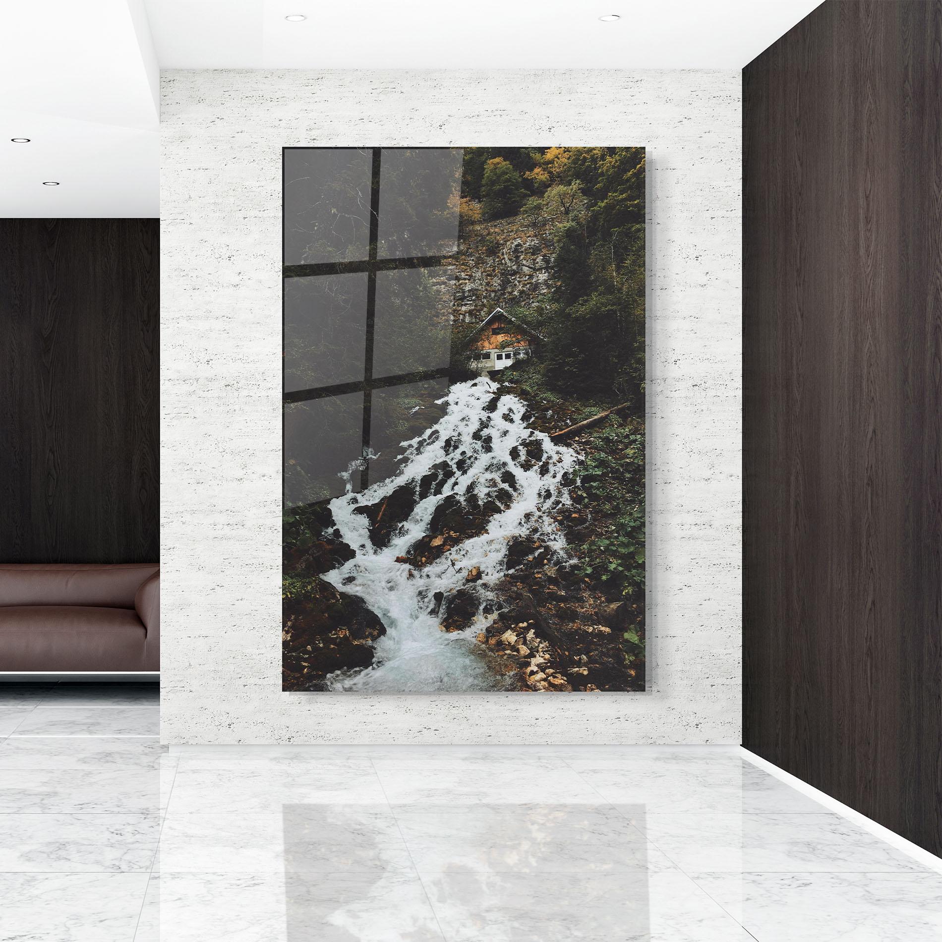 Glasbild Waterfall From Home mockup 9