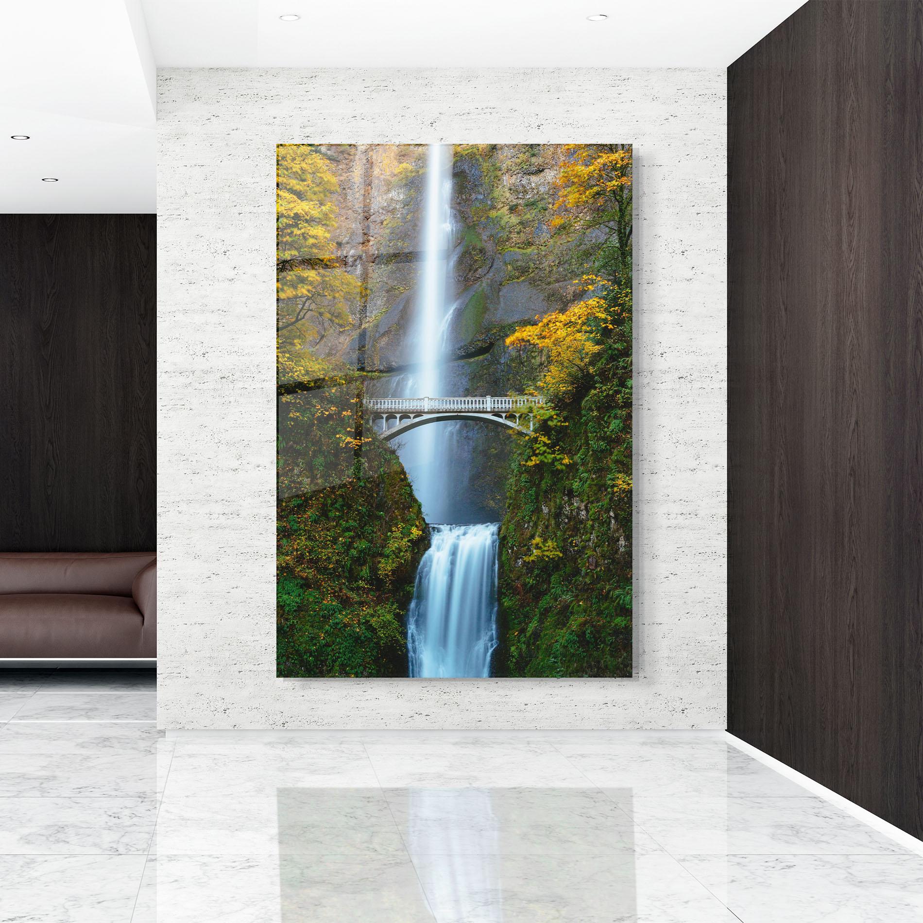 Glasbild Yellow Leaves Bridge mockup 9