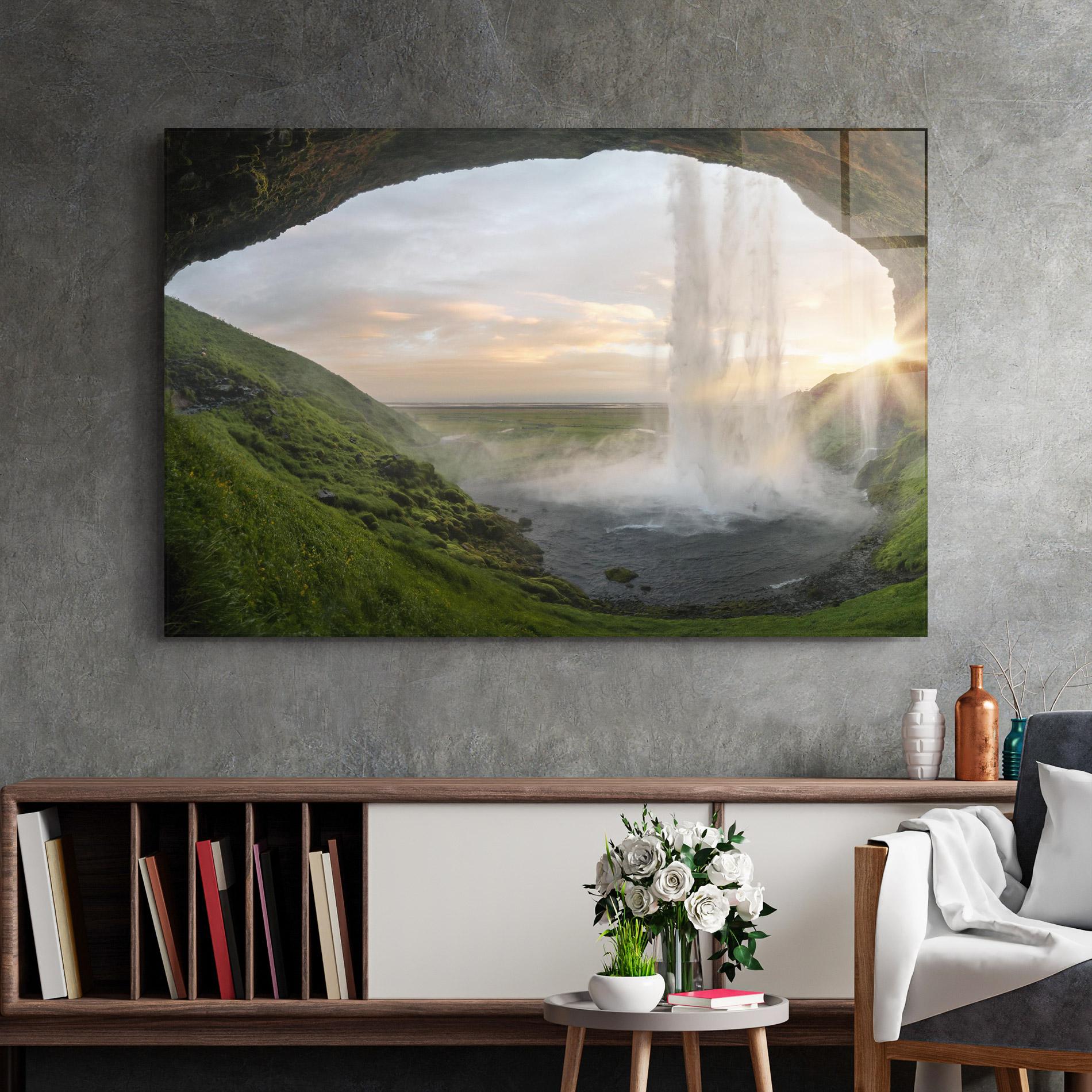 Glasbild Cave Waterfall mockup 2