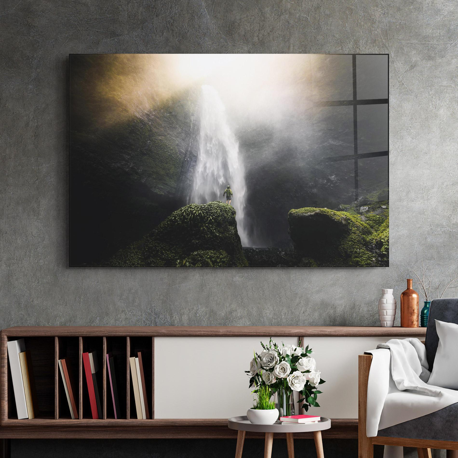 Glasbild Green Man Waterfall mockup 2