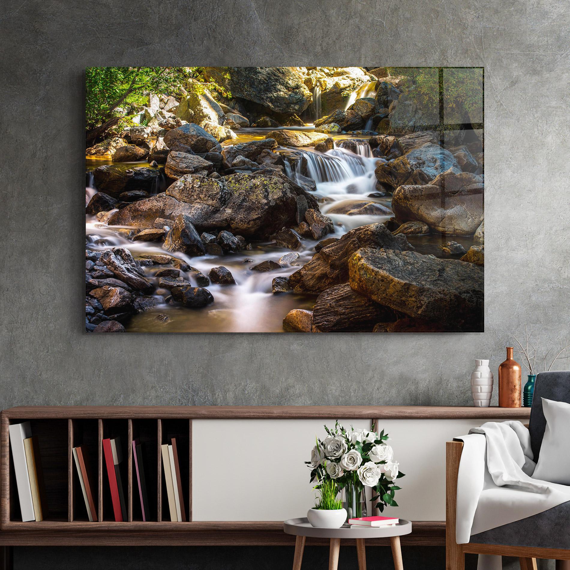 Glasbild Nature Rocks Waterfall mockup 2