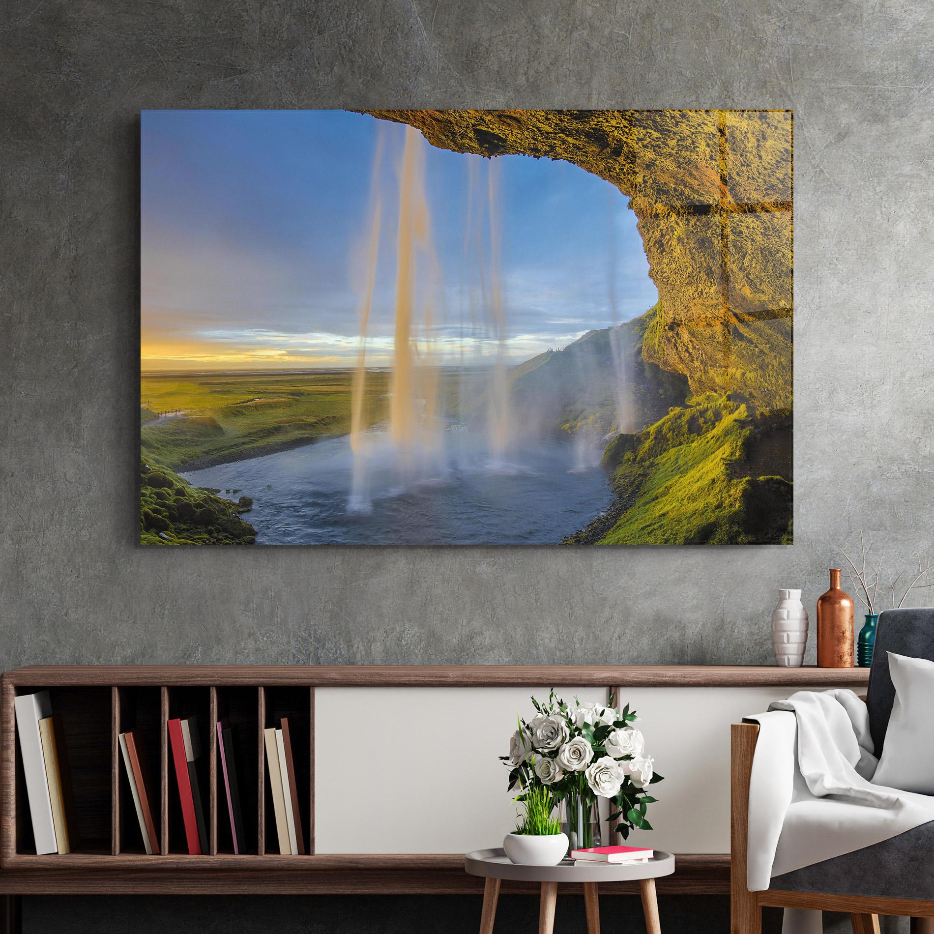 Glasbild Orange Waterfall mockup 2