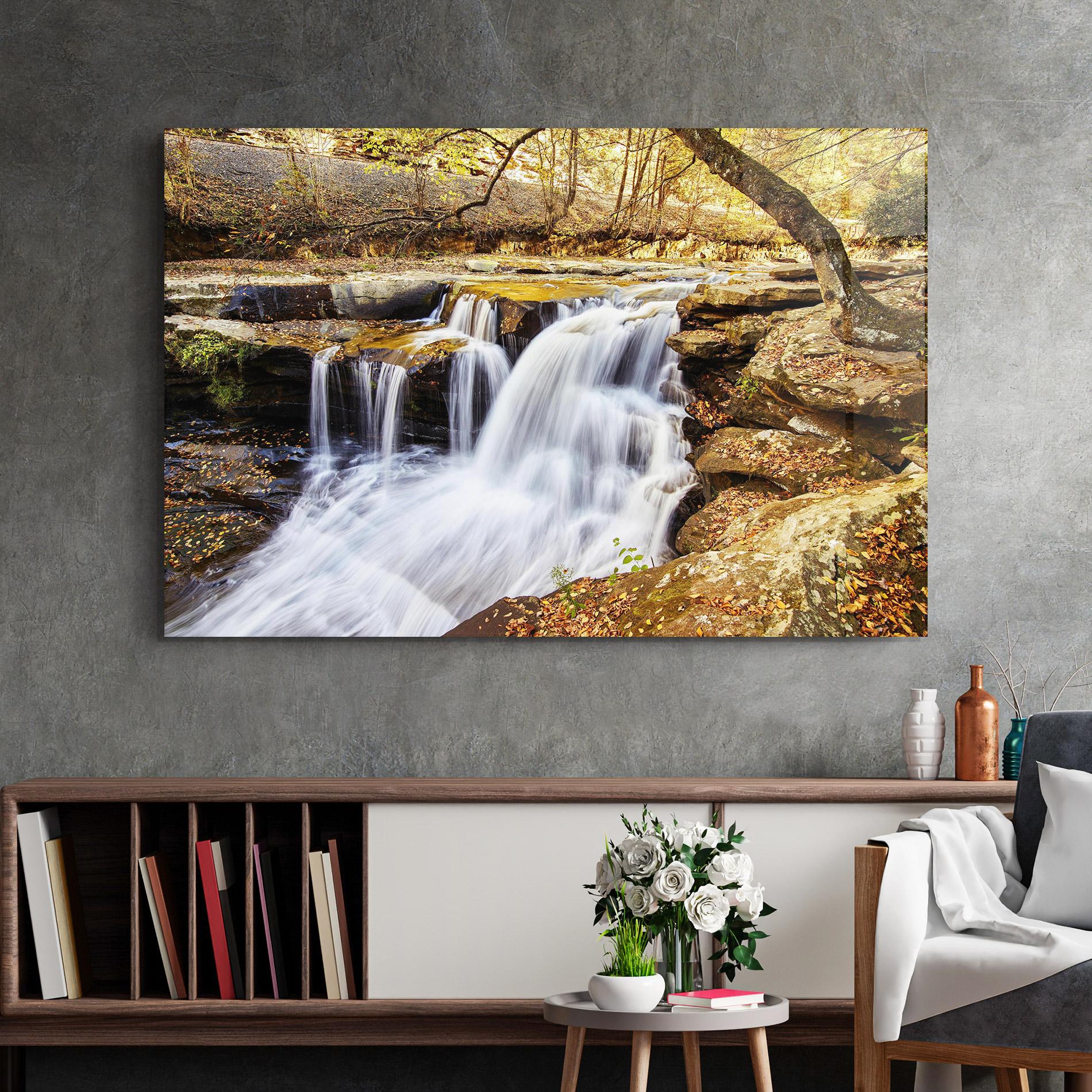 Glasbild Pretty Autumn Waterfall mockup 2
