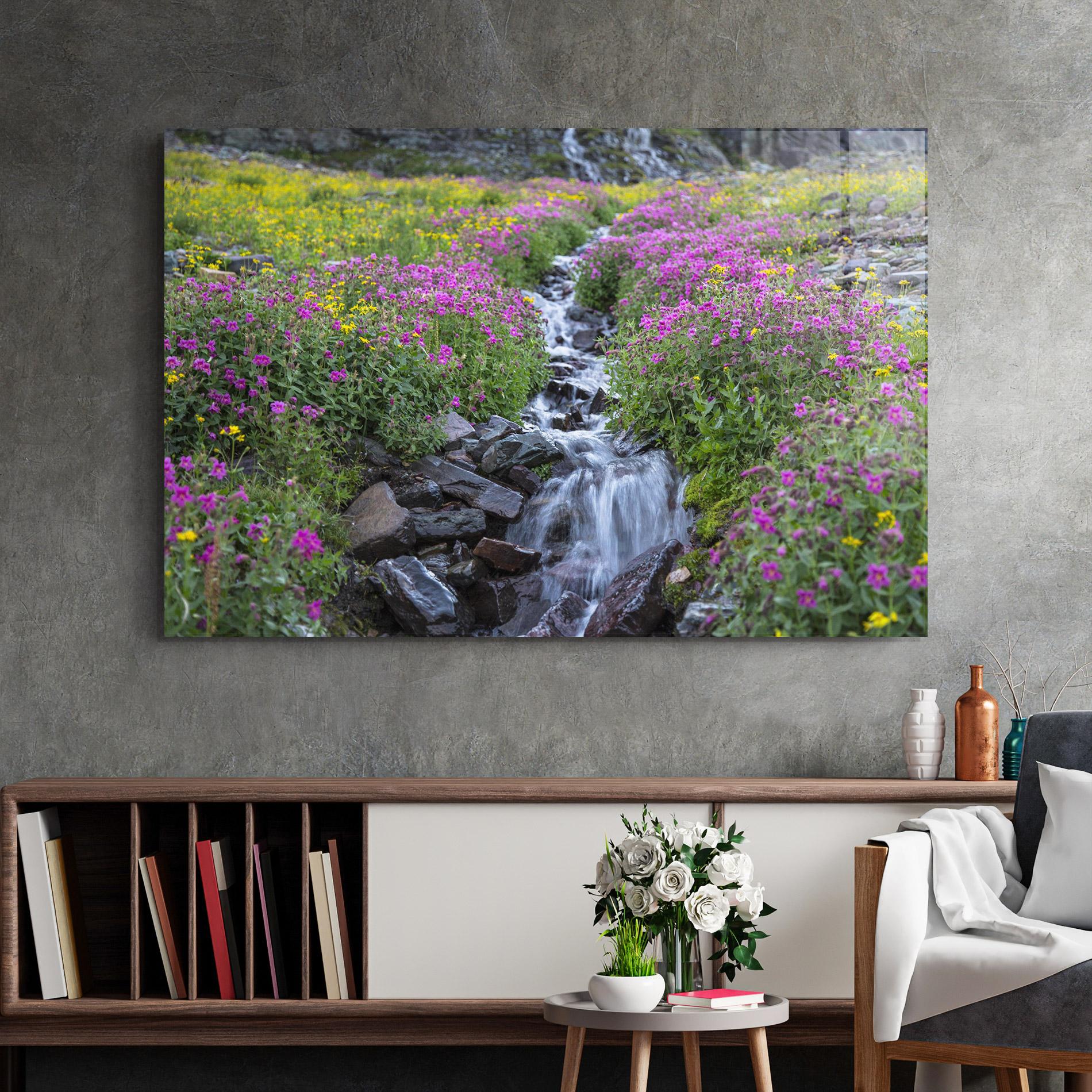 Glasbild Purple Field Waterfall mockup 2