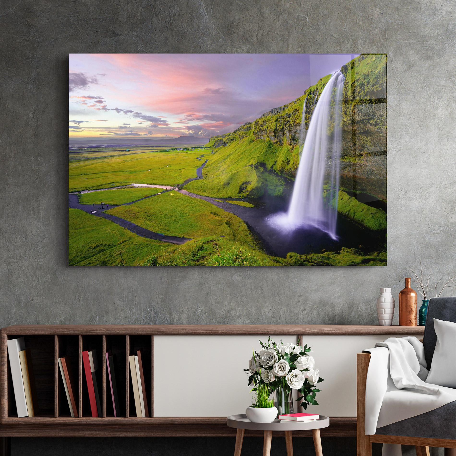 Glasbild Purple Sky Waterfall mockup 2