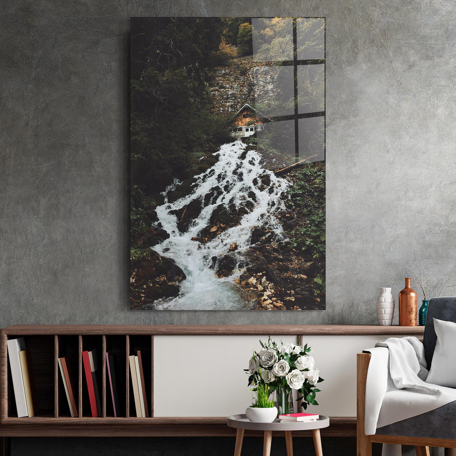 Glasbild Waterfall From Home mockup 2