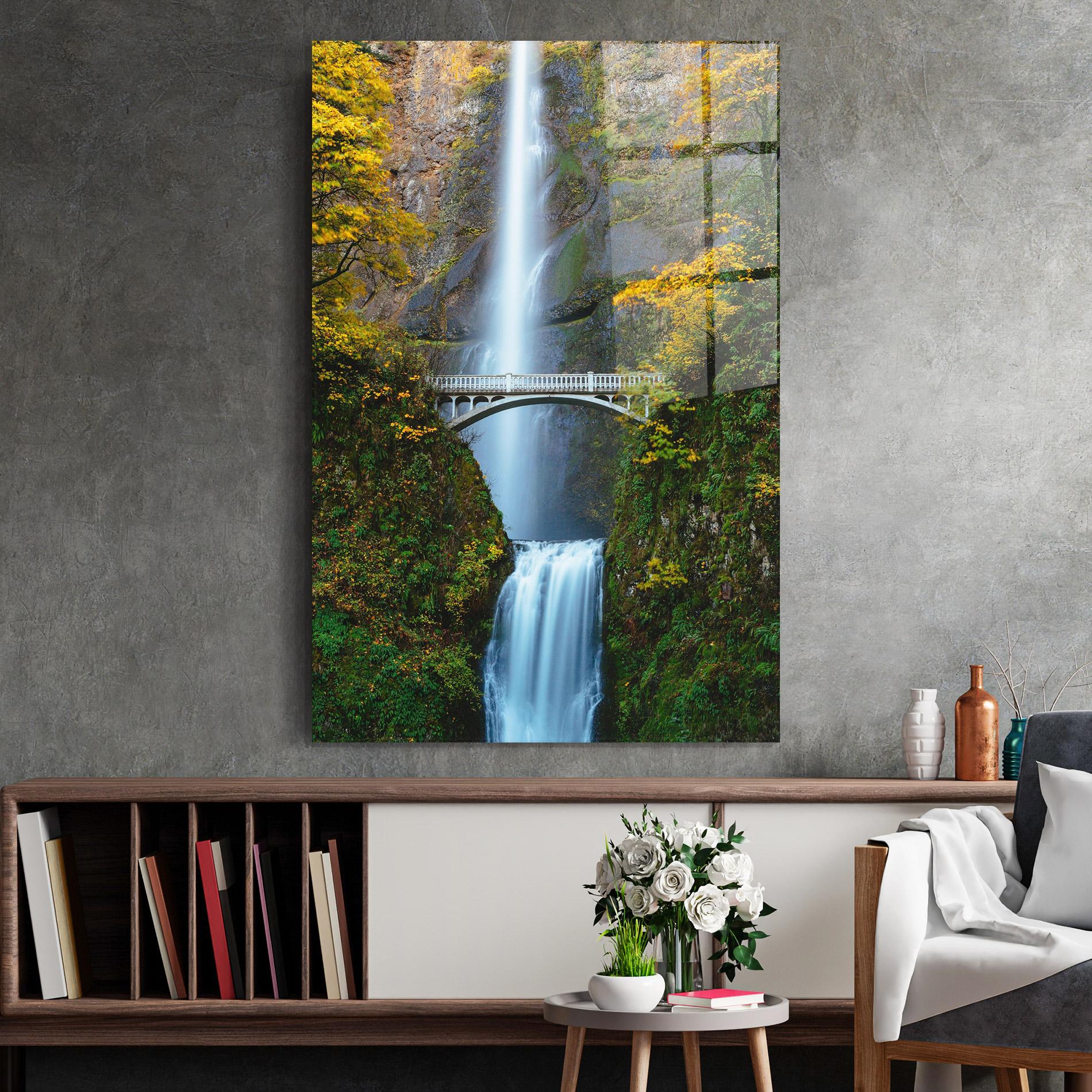 Glasbild Yellow Leaves Bridge mockup 2