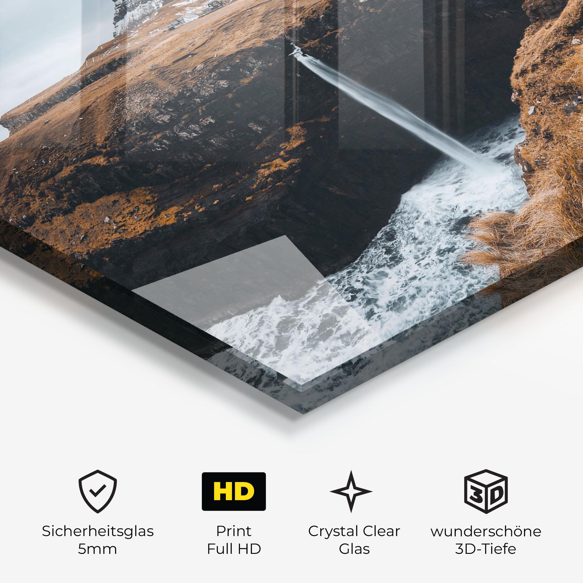 Glasbild Black Houses Waterfall mockup 3