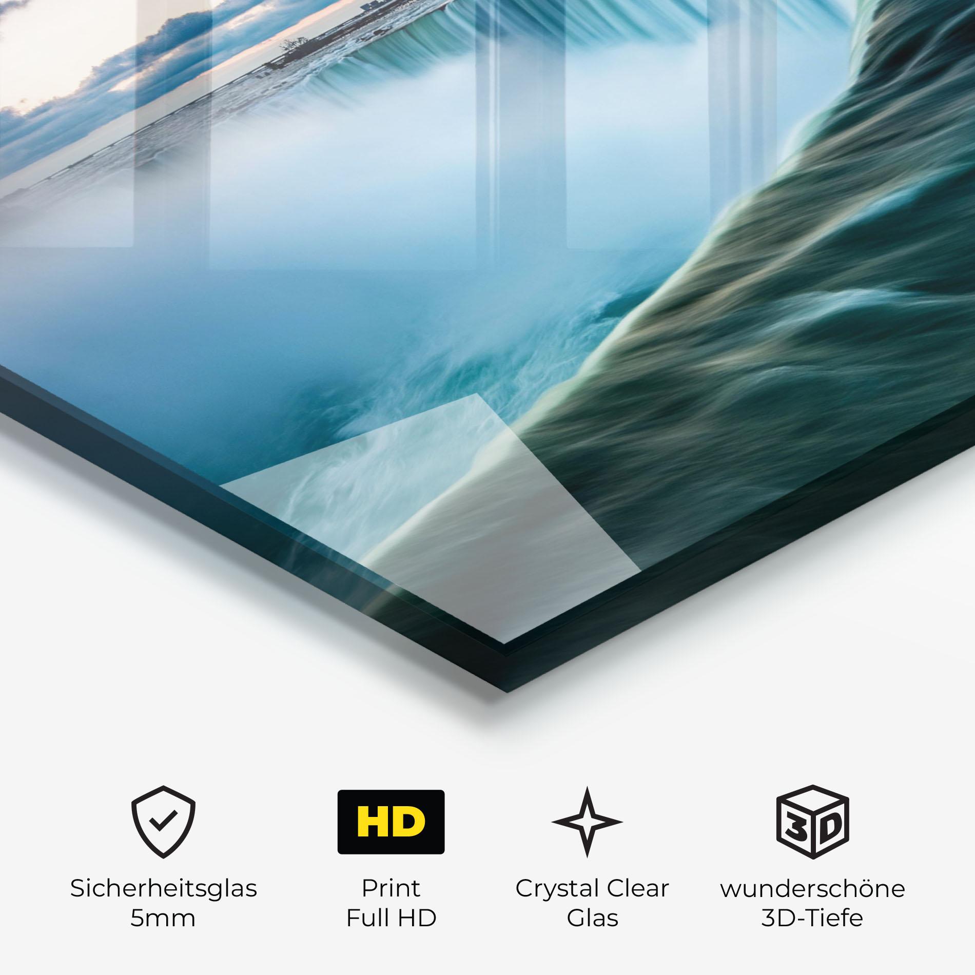 Glasbild Dreamy Blue Waterfall mockup 3