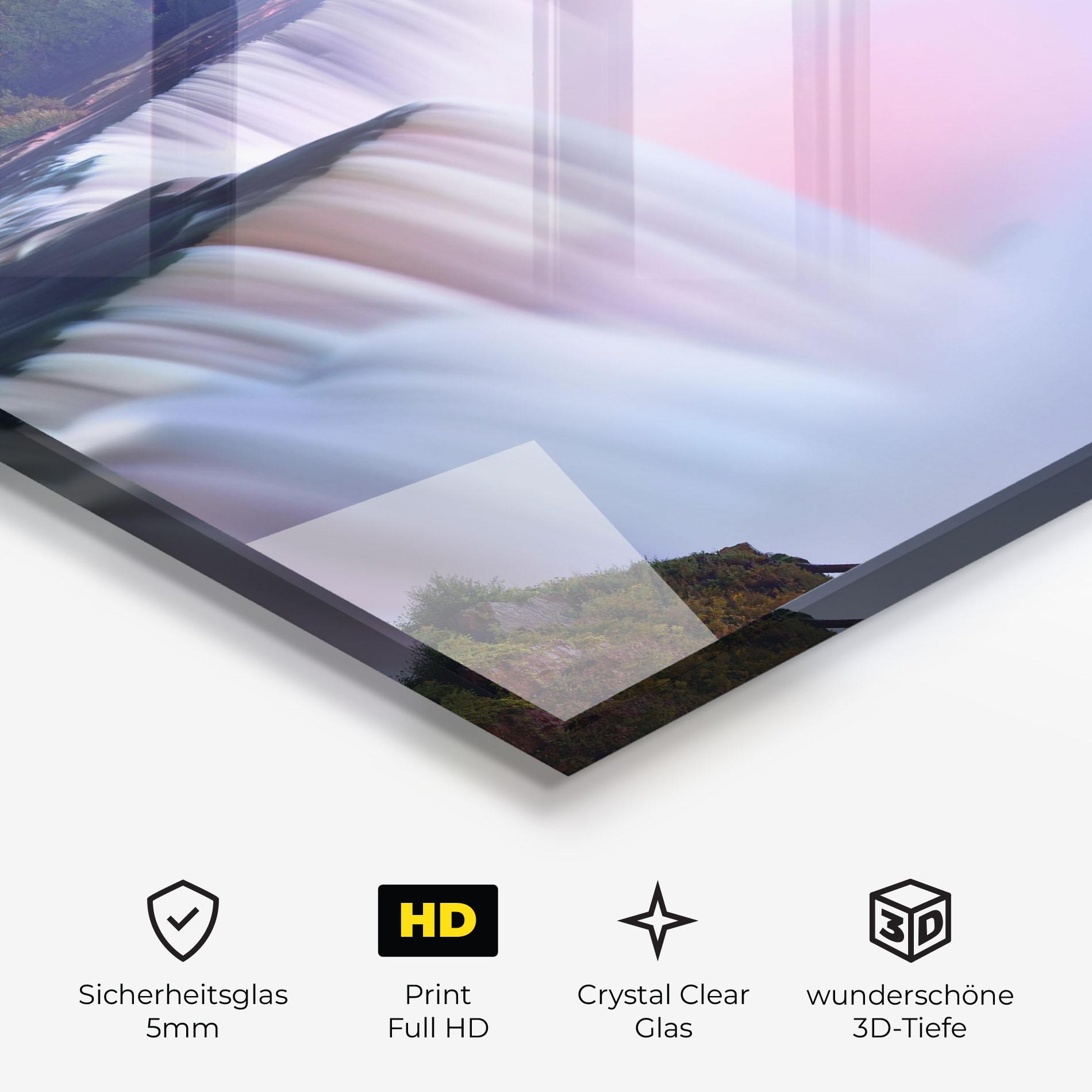 Glasbild Dreamy Purple Waterfall mockup 3