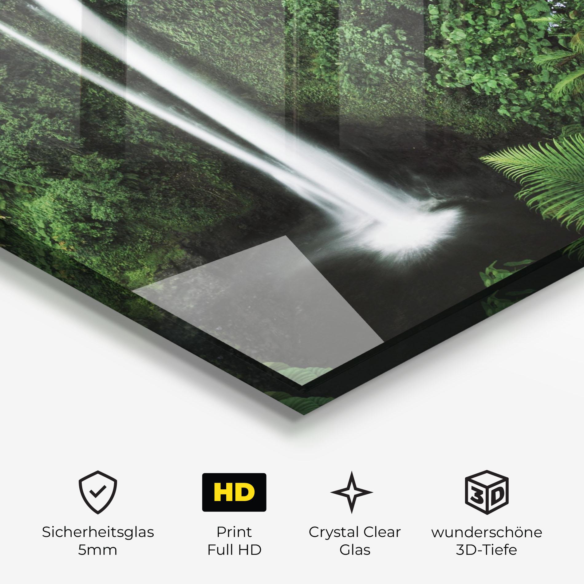 Glasbild Green Nature Waterfall mockup 3