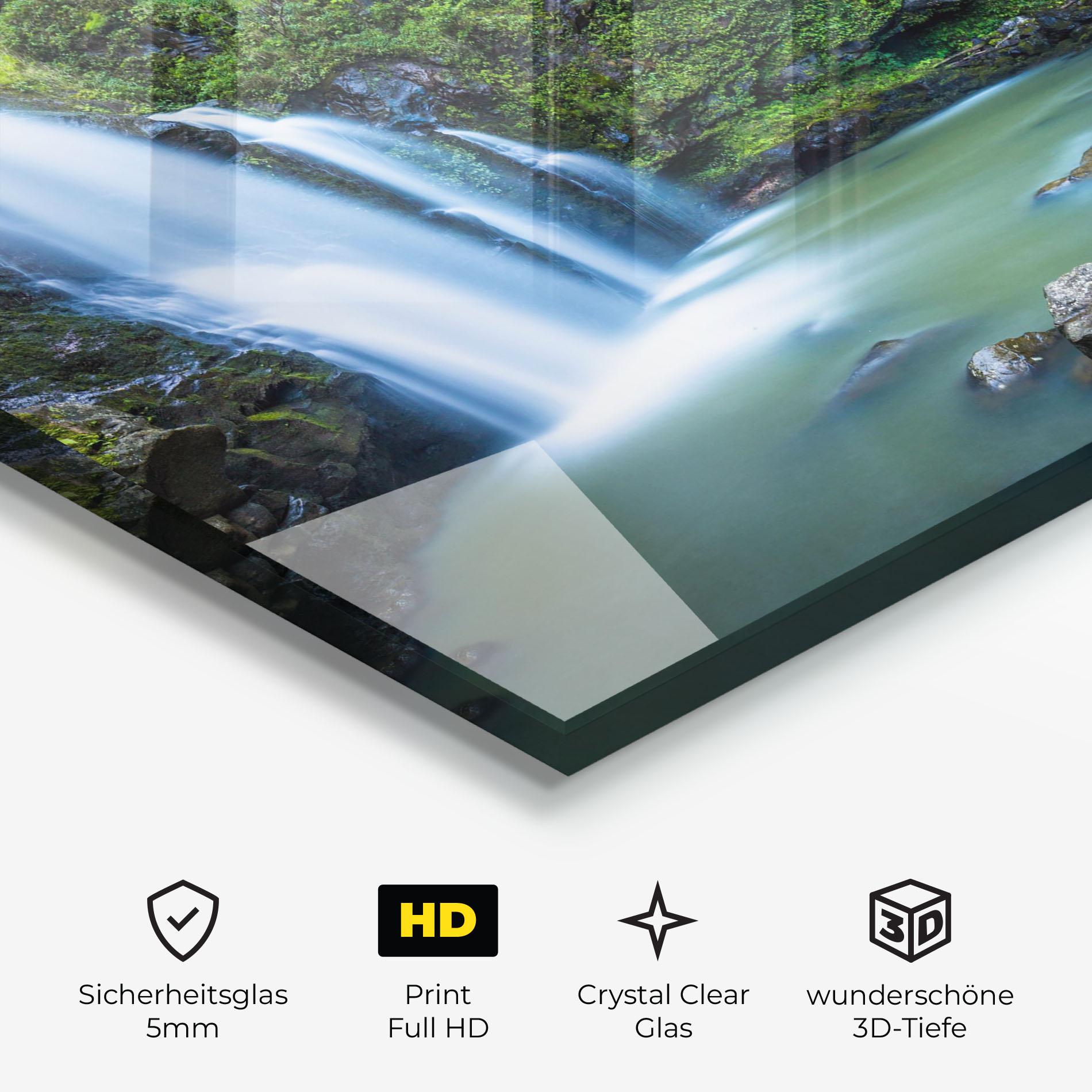 Glasbild Swimming In Waterfall mockup 3