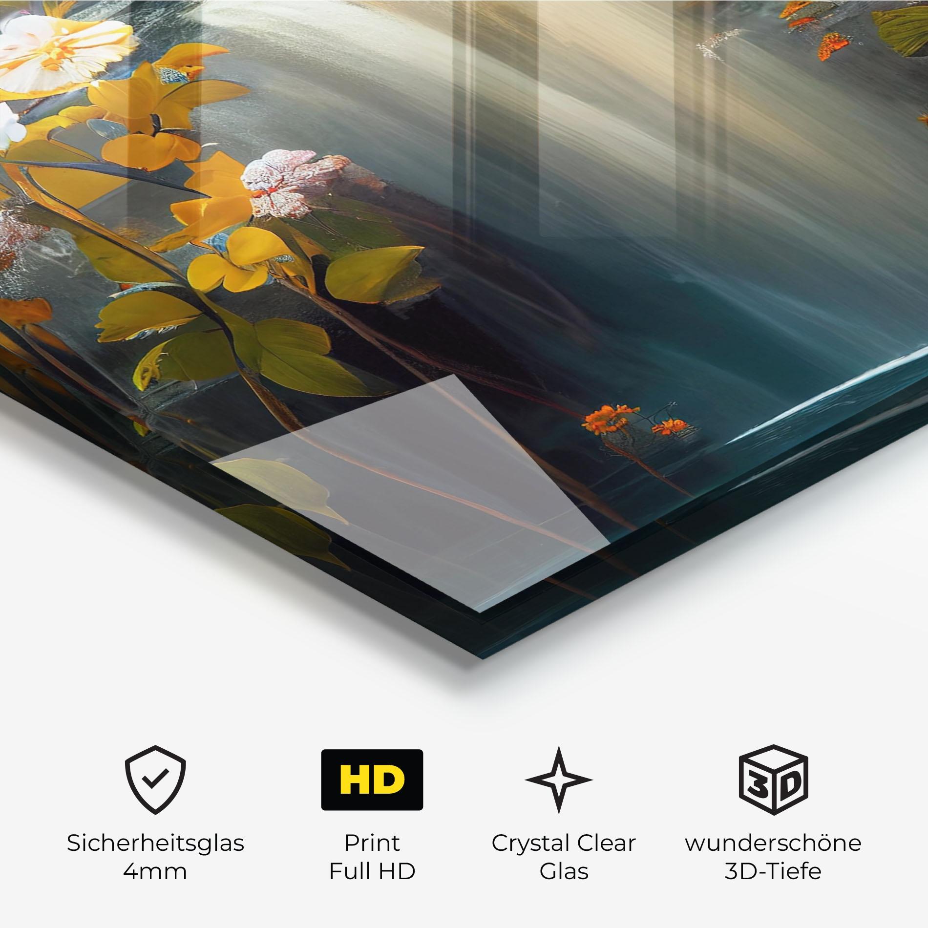 Glasbild Flowers Waterfall mockup 3