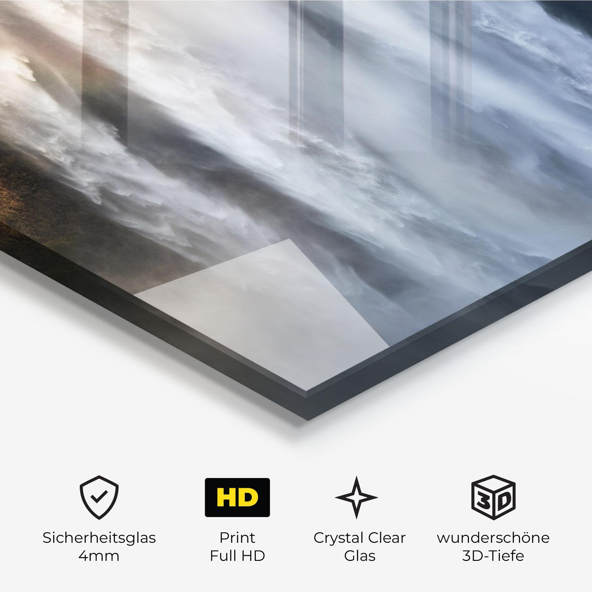 Glasbild Small Man Waterfall mockup 3