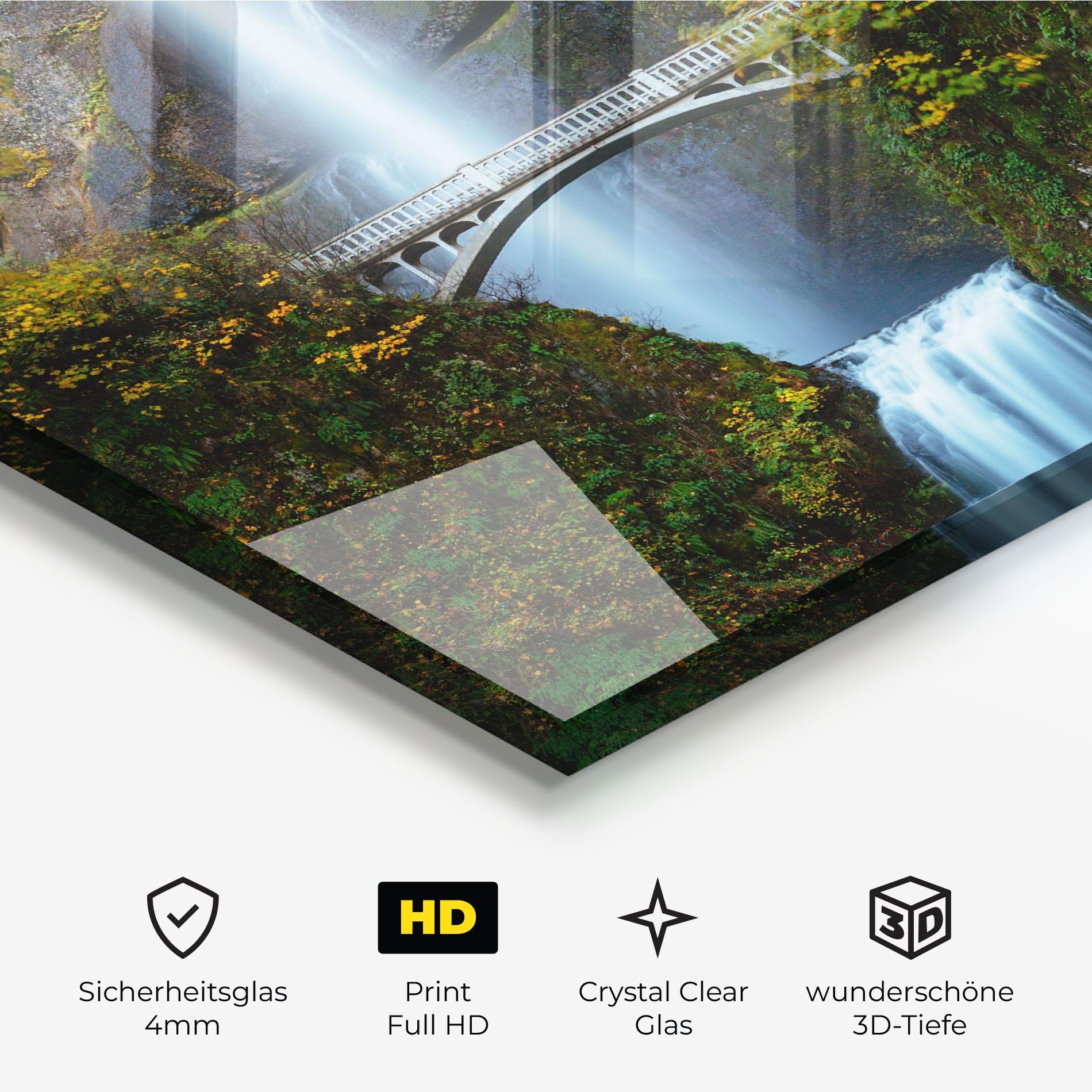 Glasbild Yellow Leaves Bridge mockup 3